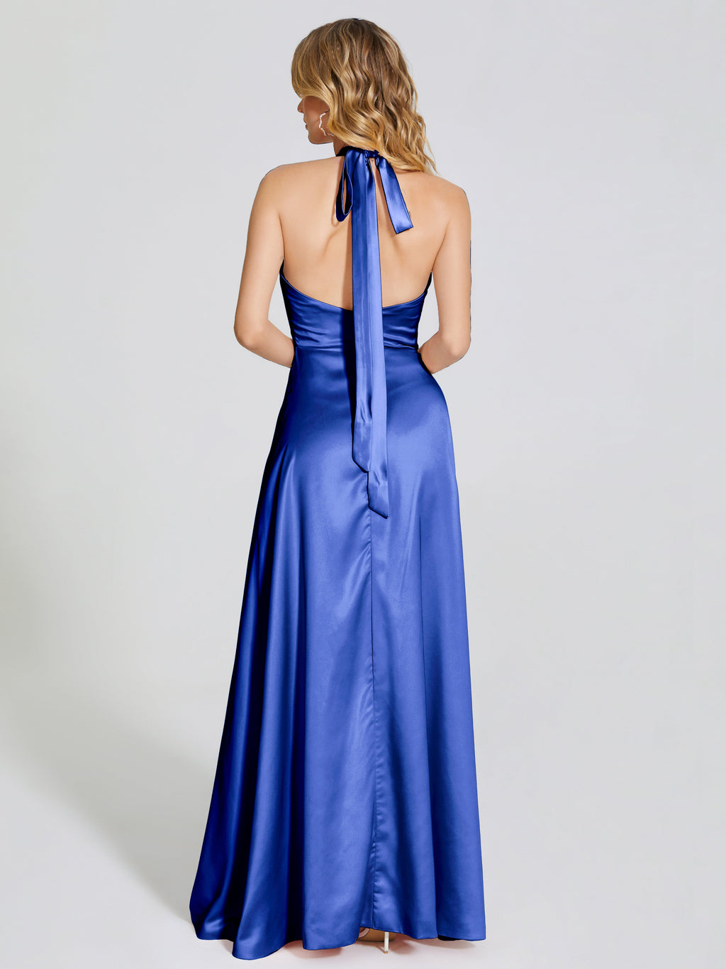 Lola Halter Soft Satin Bridesmaid Dress With Cutout