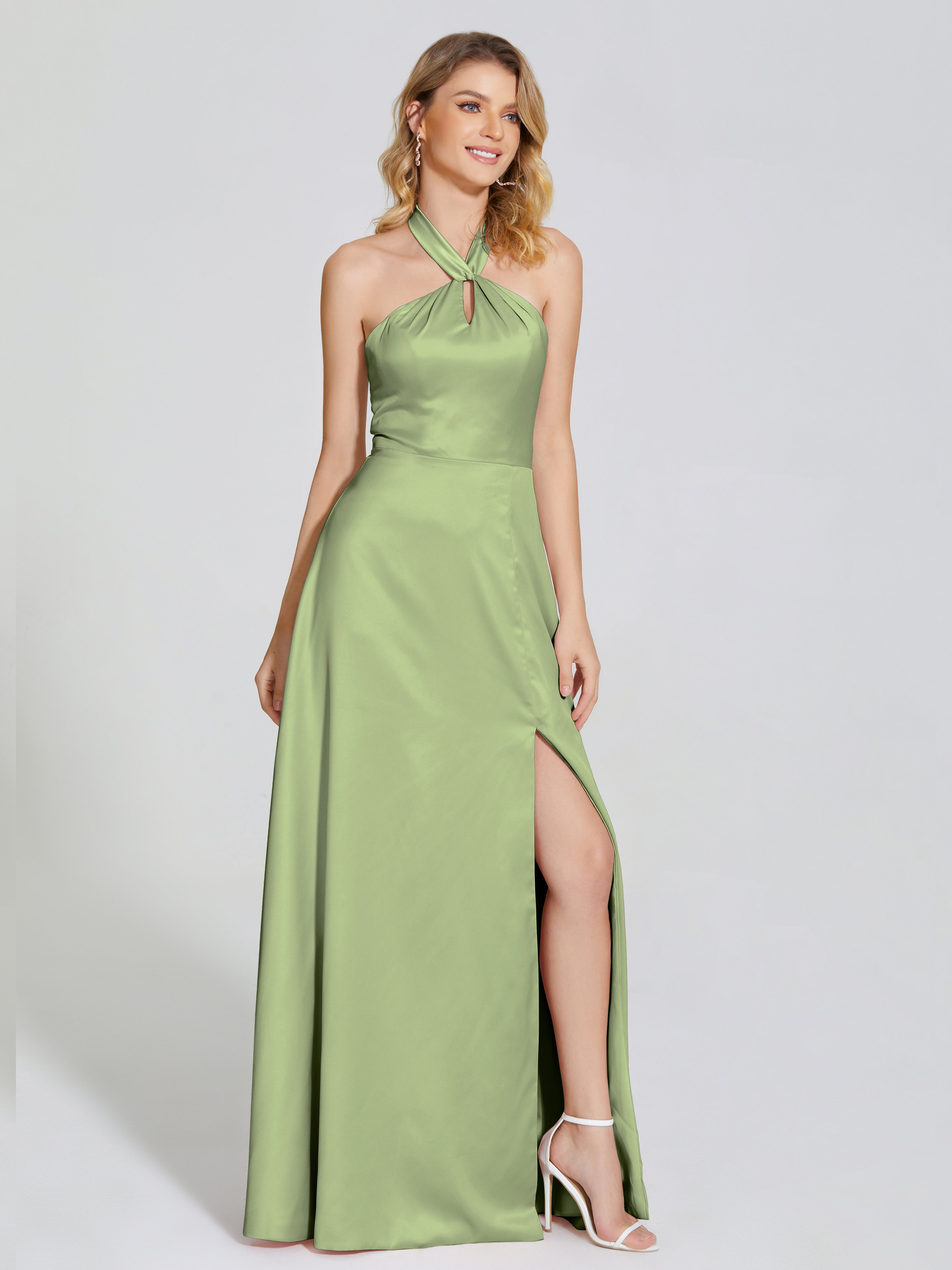 Lola Halter Soft Satin Bridesmaid Dress With Cutout