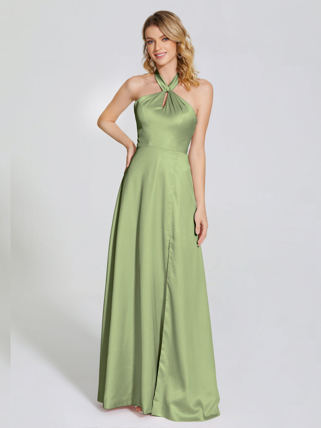 Lola Halter Soft Satin Bridesmaid Dress With Cutout