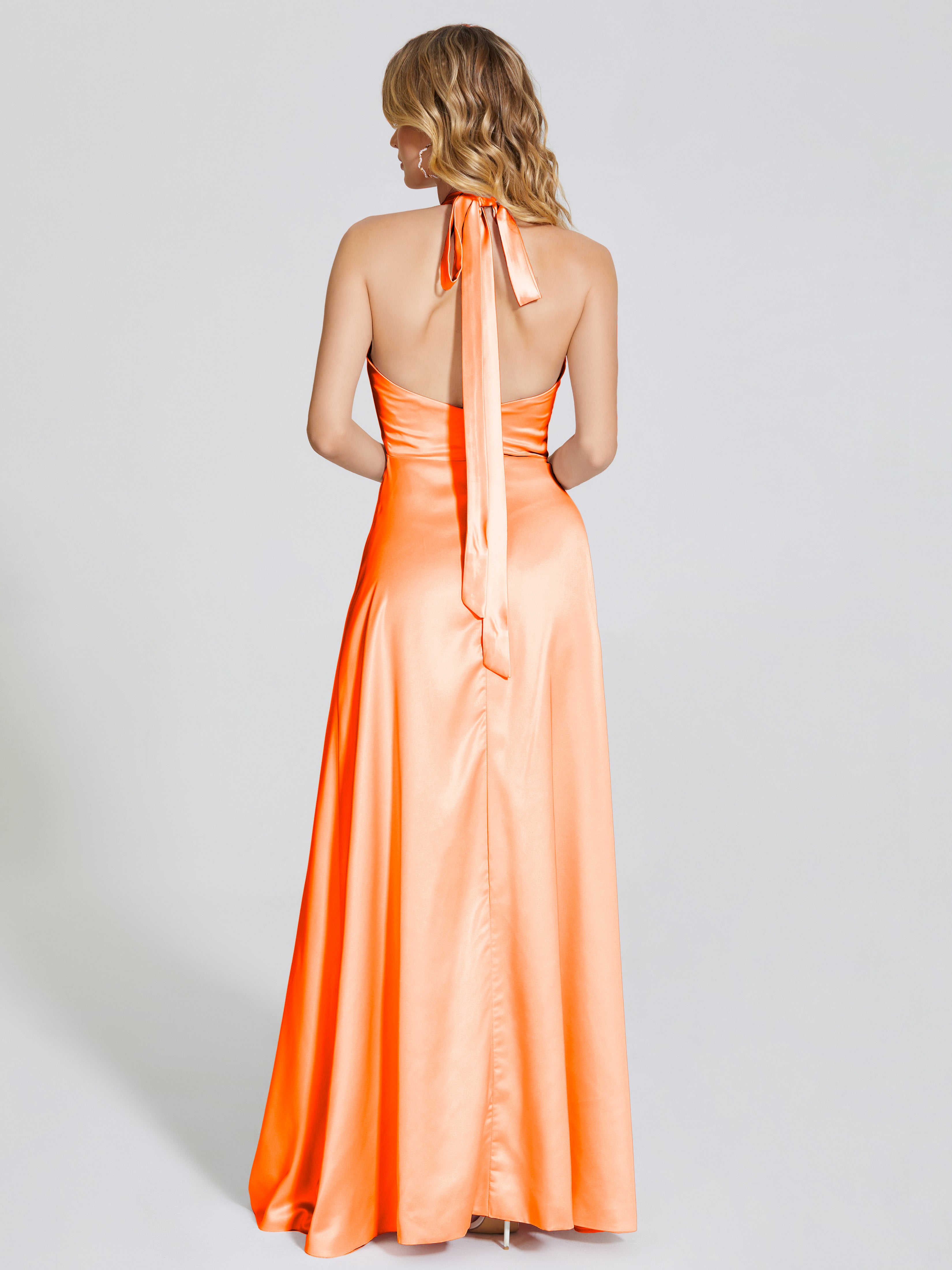 Lola Halter Soft Satin Bridesmaid Dress With Cutout