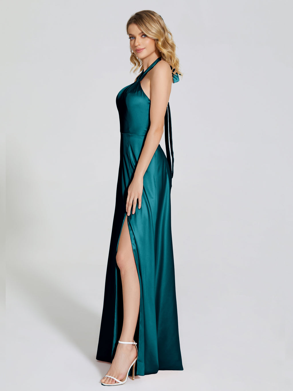 Lola Halter Soft Satin Bridesmaid Dress With Cutout