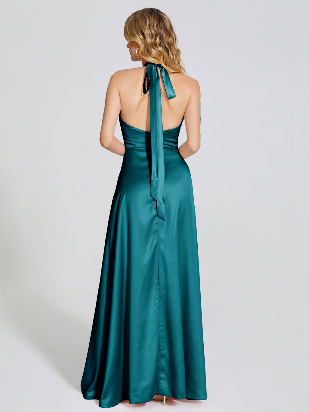 Lola Halter Soft Satin Bridesmaid Dress With Cutout