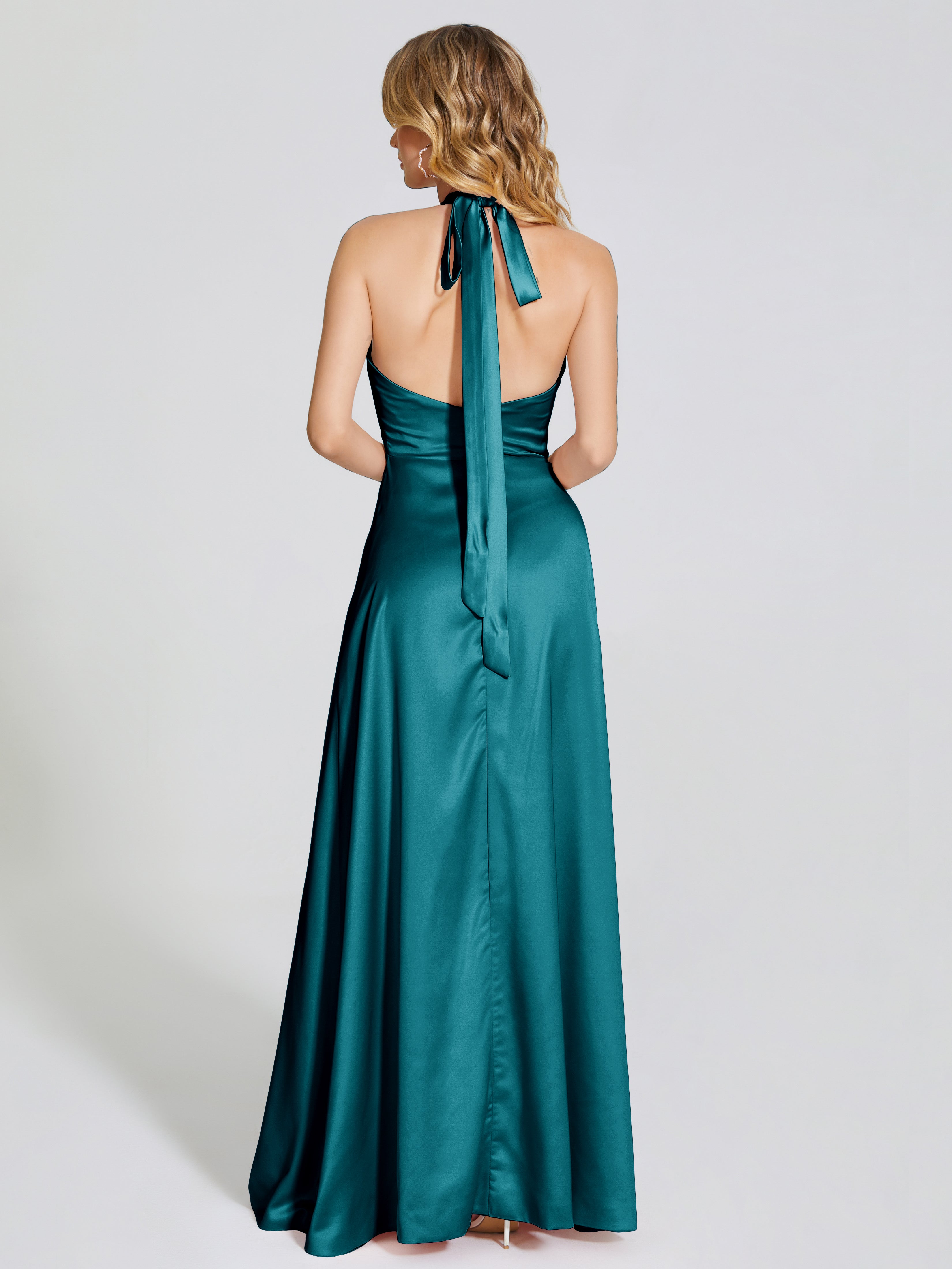 Lola Halter Soft Satin Bridesmaid Dress With Cutout