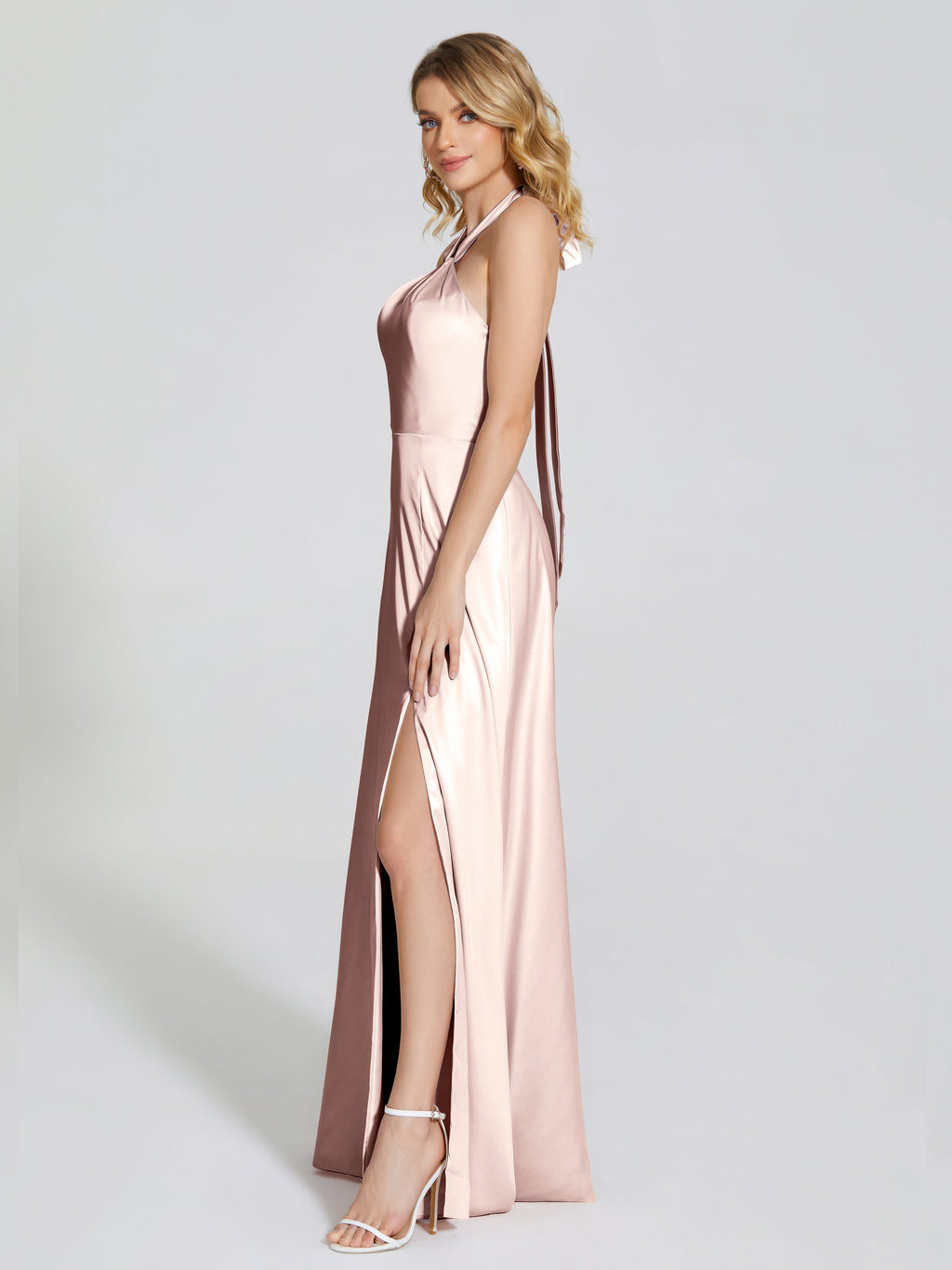 Lola Halter Soft Satin Bridesmaid Dress With Cutout