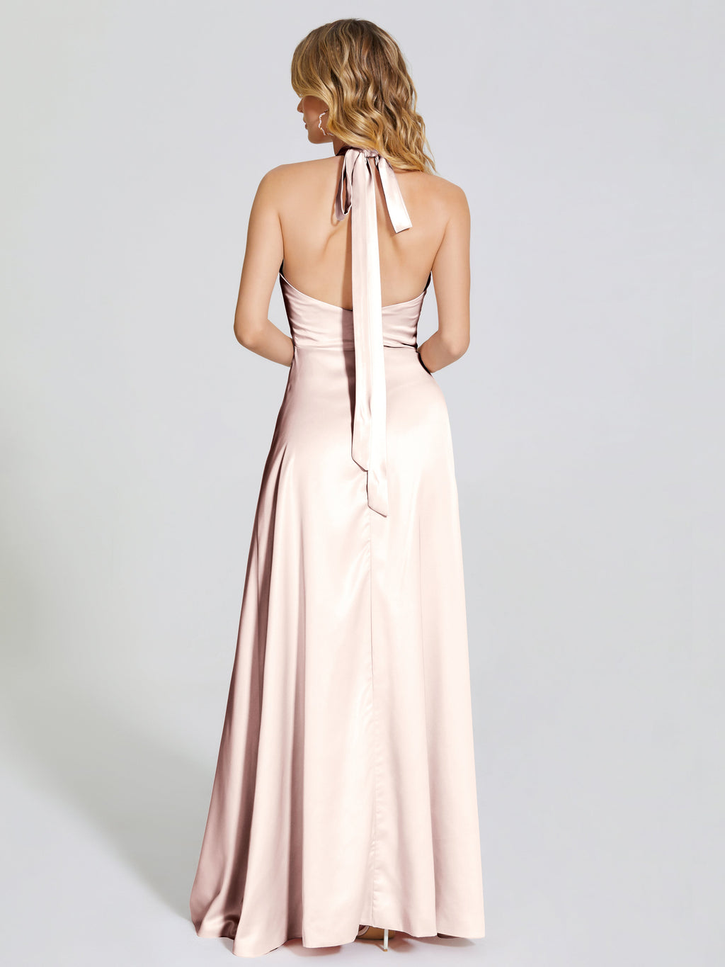 Lola Halter Soft Satin Bridesmaid Dress With Cutout