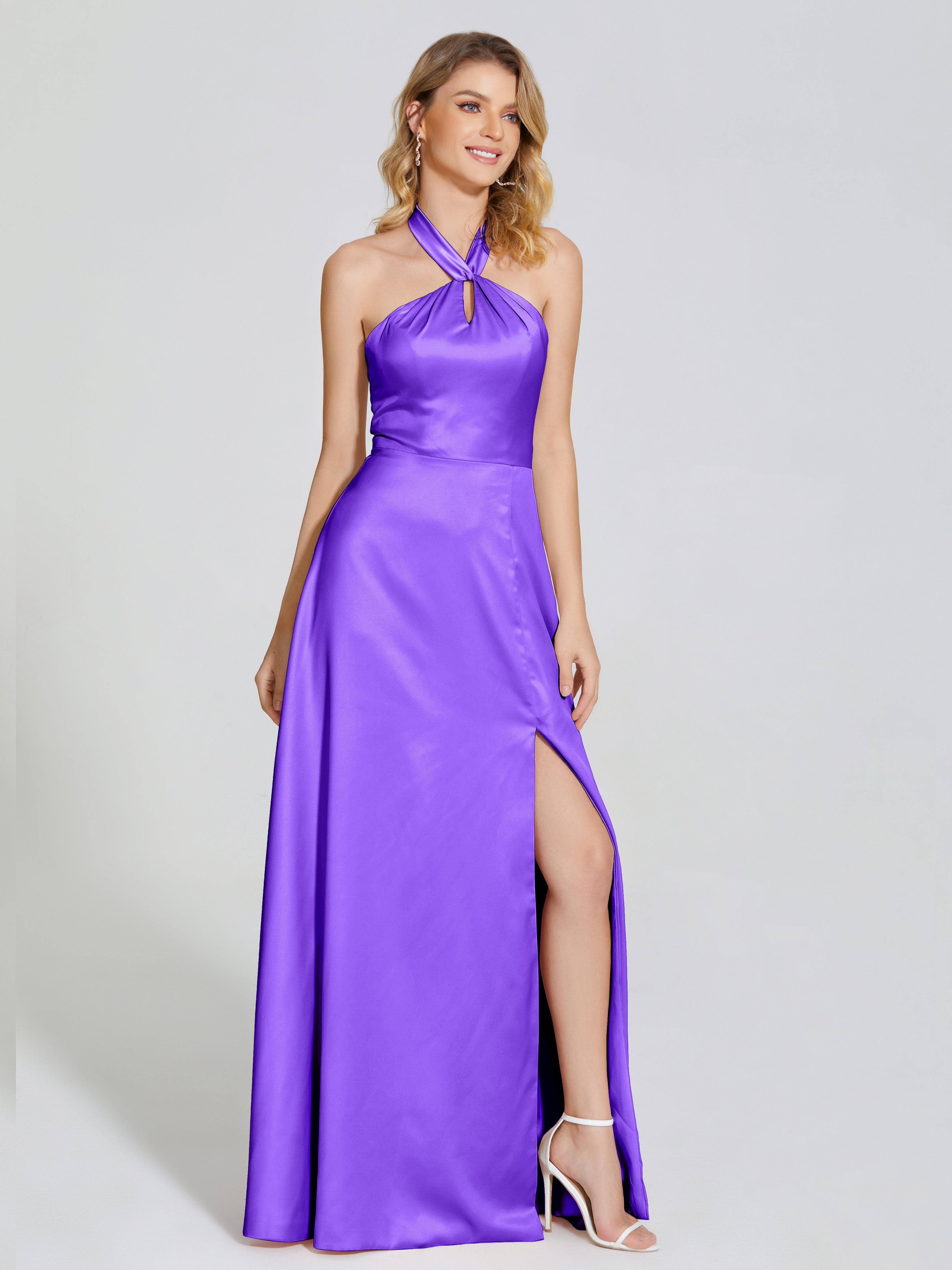 Lola Halter Soft Satin Bridesmaid Dress With Cutout