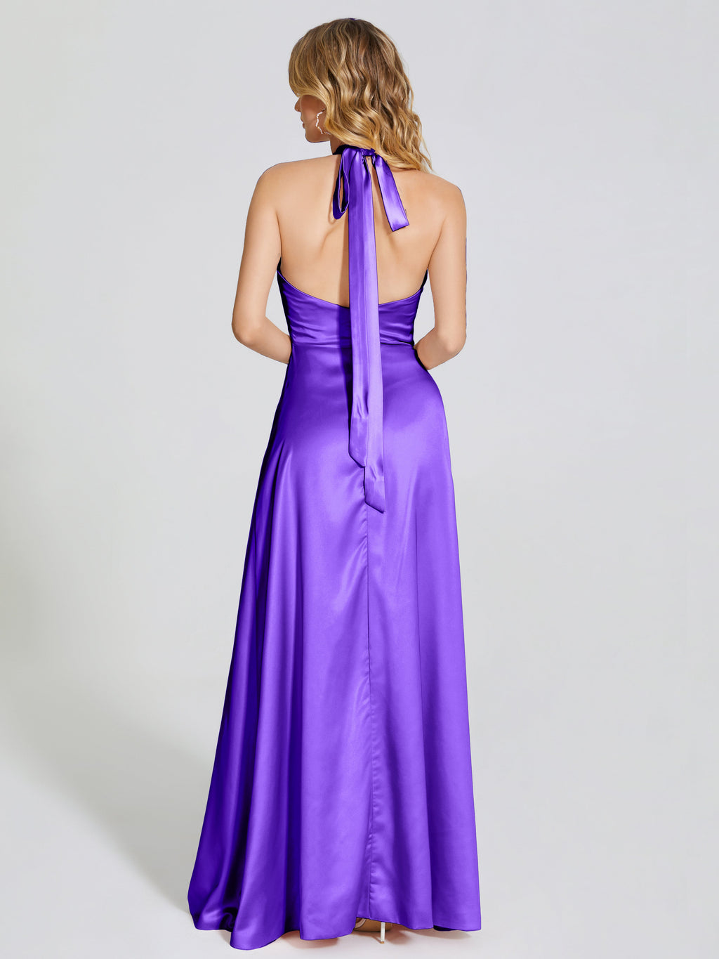 Lola Halter Soft Satin Bridesmaid Dress With Cutout