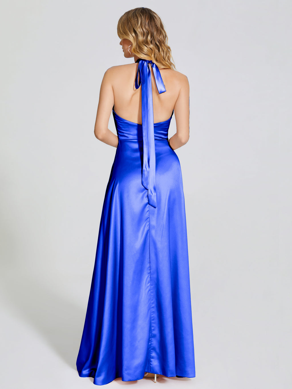 Lola Halter Soft Satin Bridesmaid Dress With Cutout