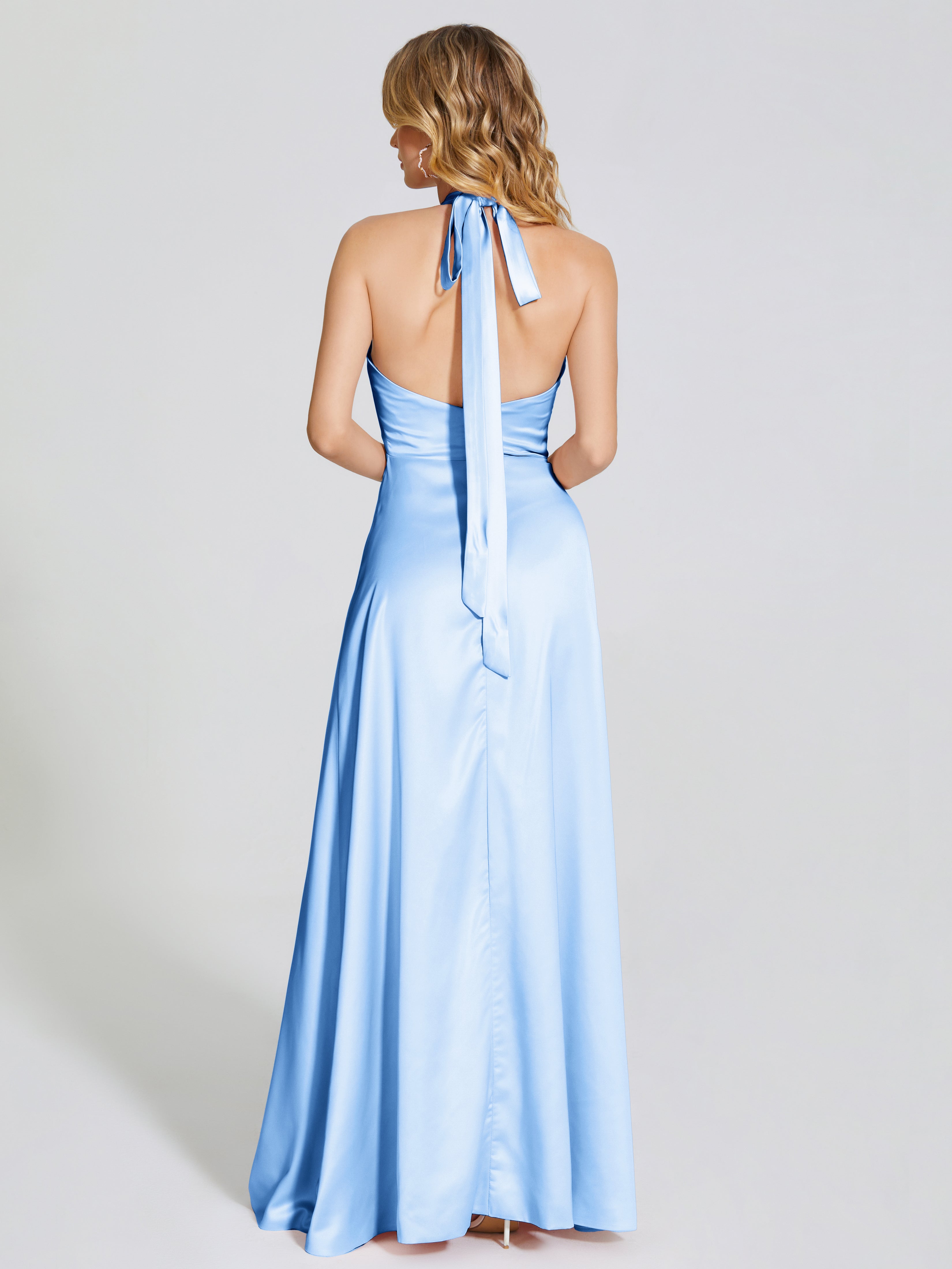 Lola Halter Soft Satin Bridesmaid Dress With Cutout