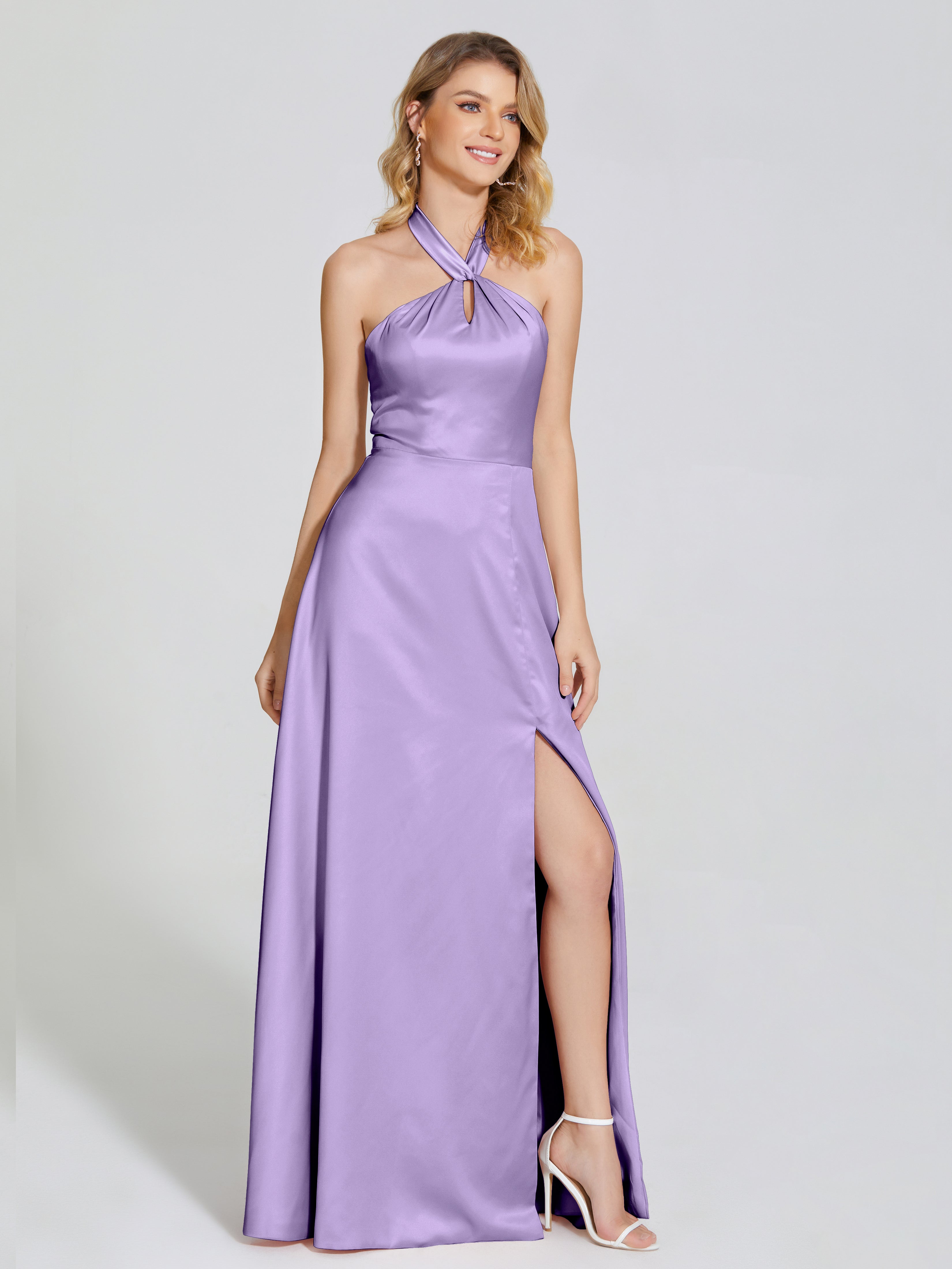 Lola Halter Soft Satin Bridesmaid Dress With Cutout
