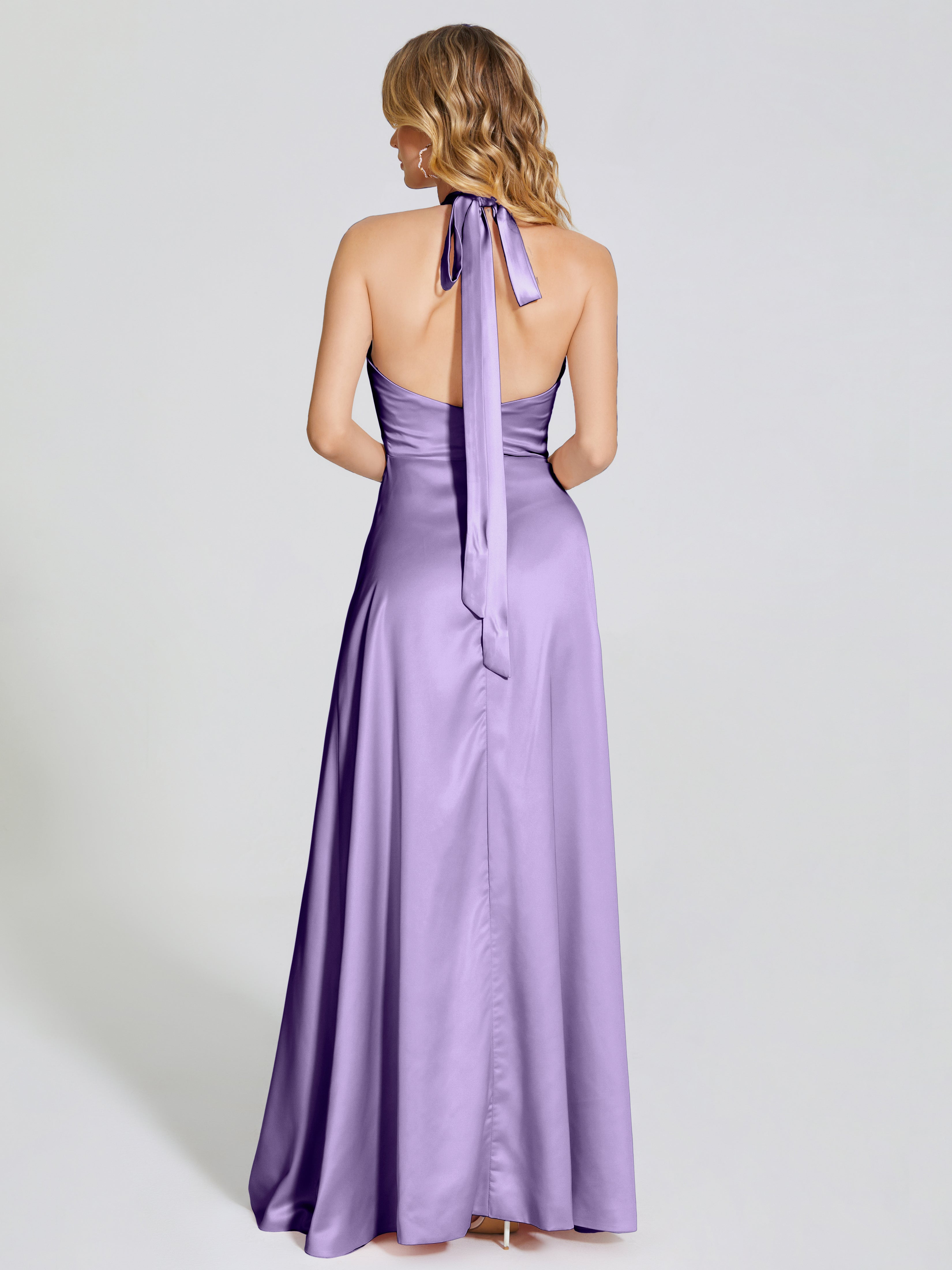Lola Halter Soft Satin Bridesmaid Dress With Cutout