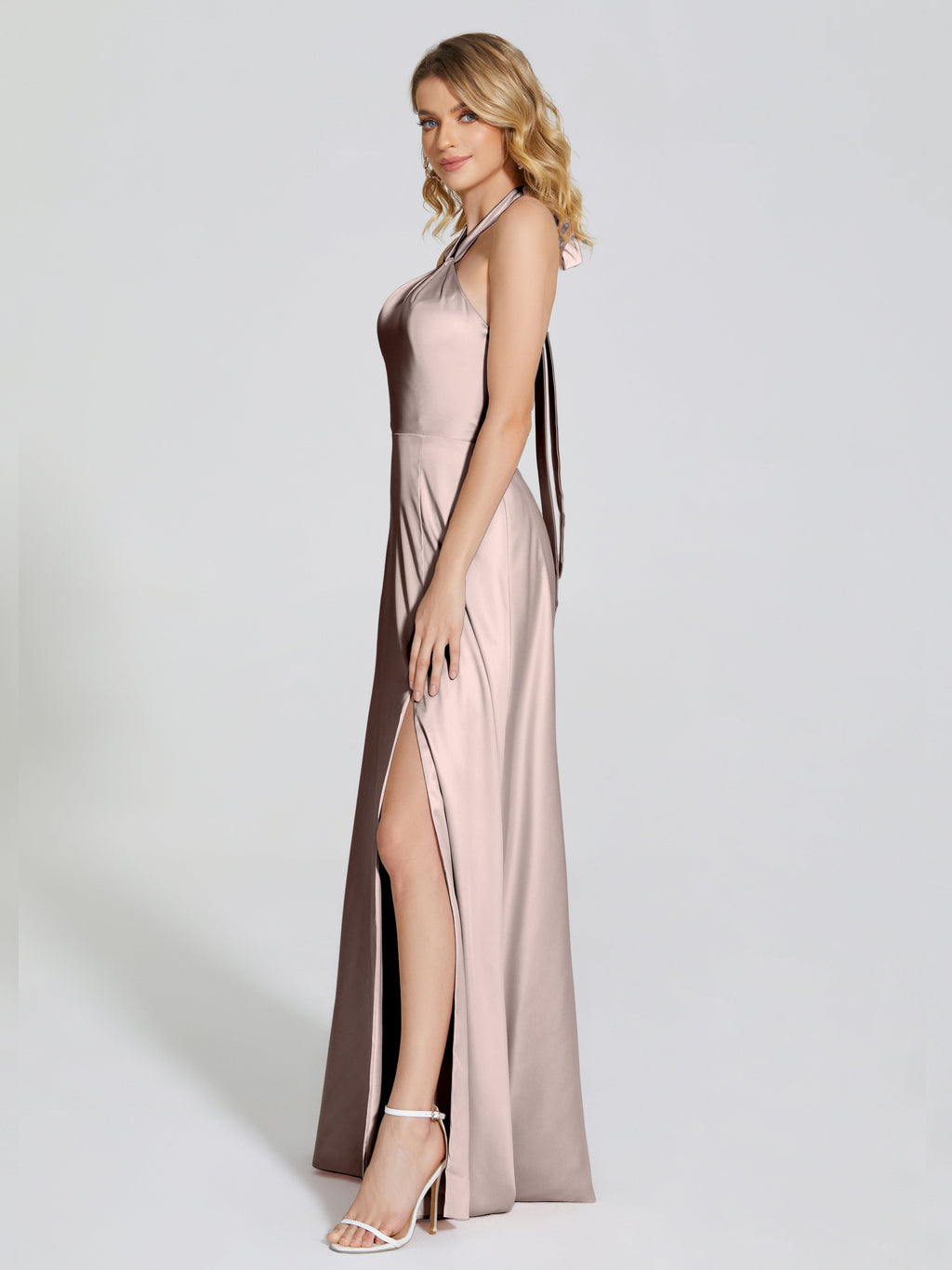 Lola Halter Soft Satin Bridesmaid Dress With Cutout