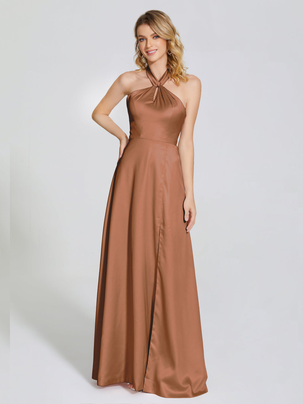 Lola Halter Soft Satin Bridesmaid Dress With Cutout