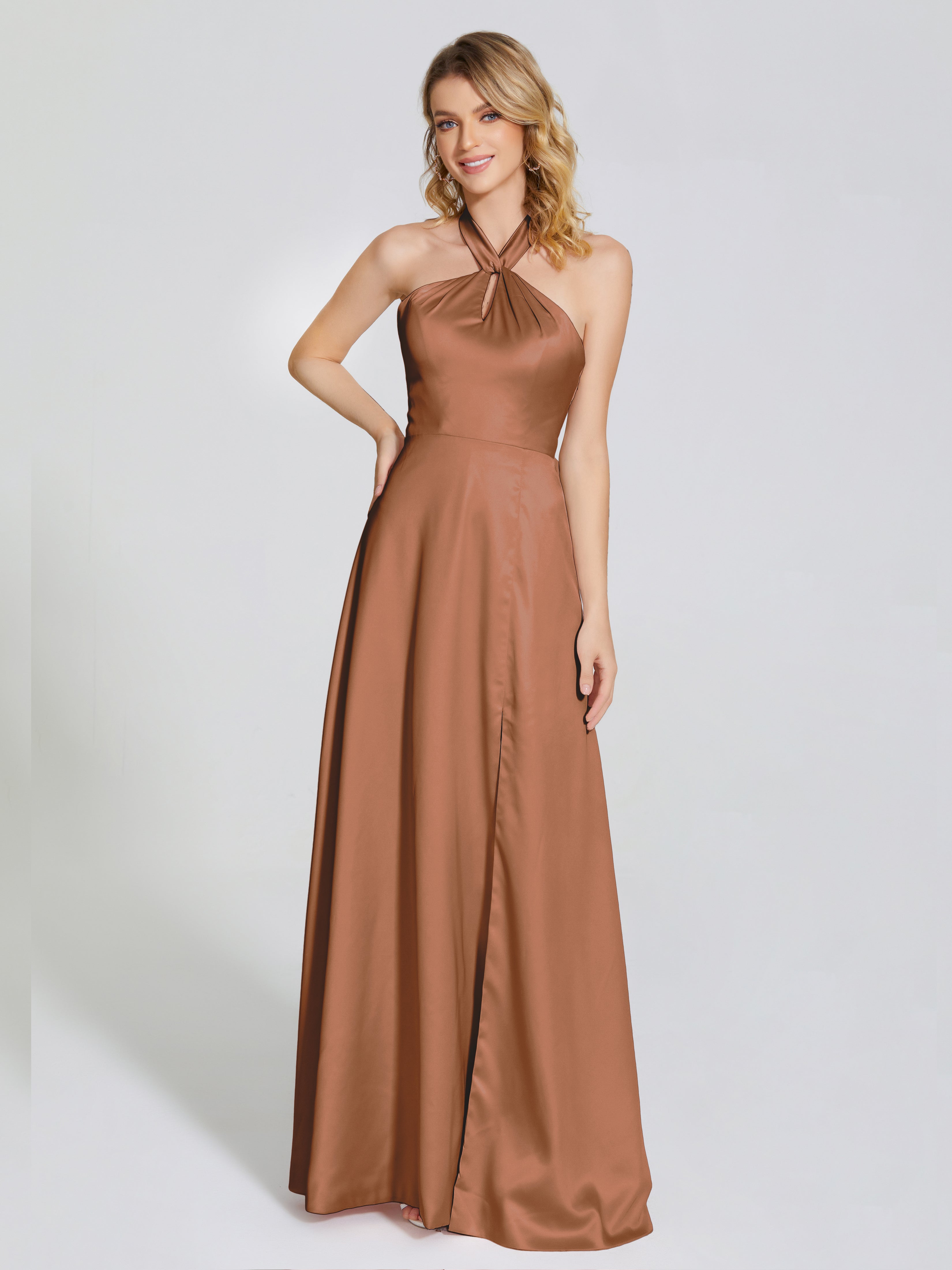 Lola Halter Soft Satin Bridesmaid Dress With Cutout