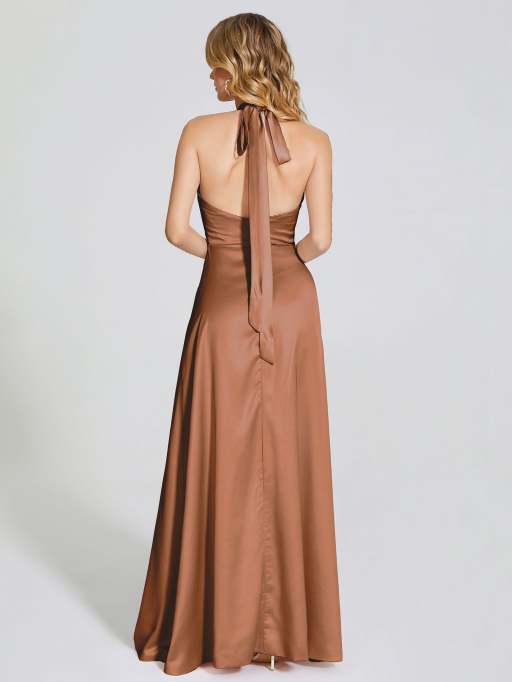 Lola Halter Soft Satin Bridesmaid Dress With Cutout