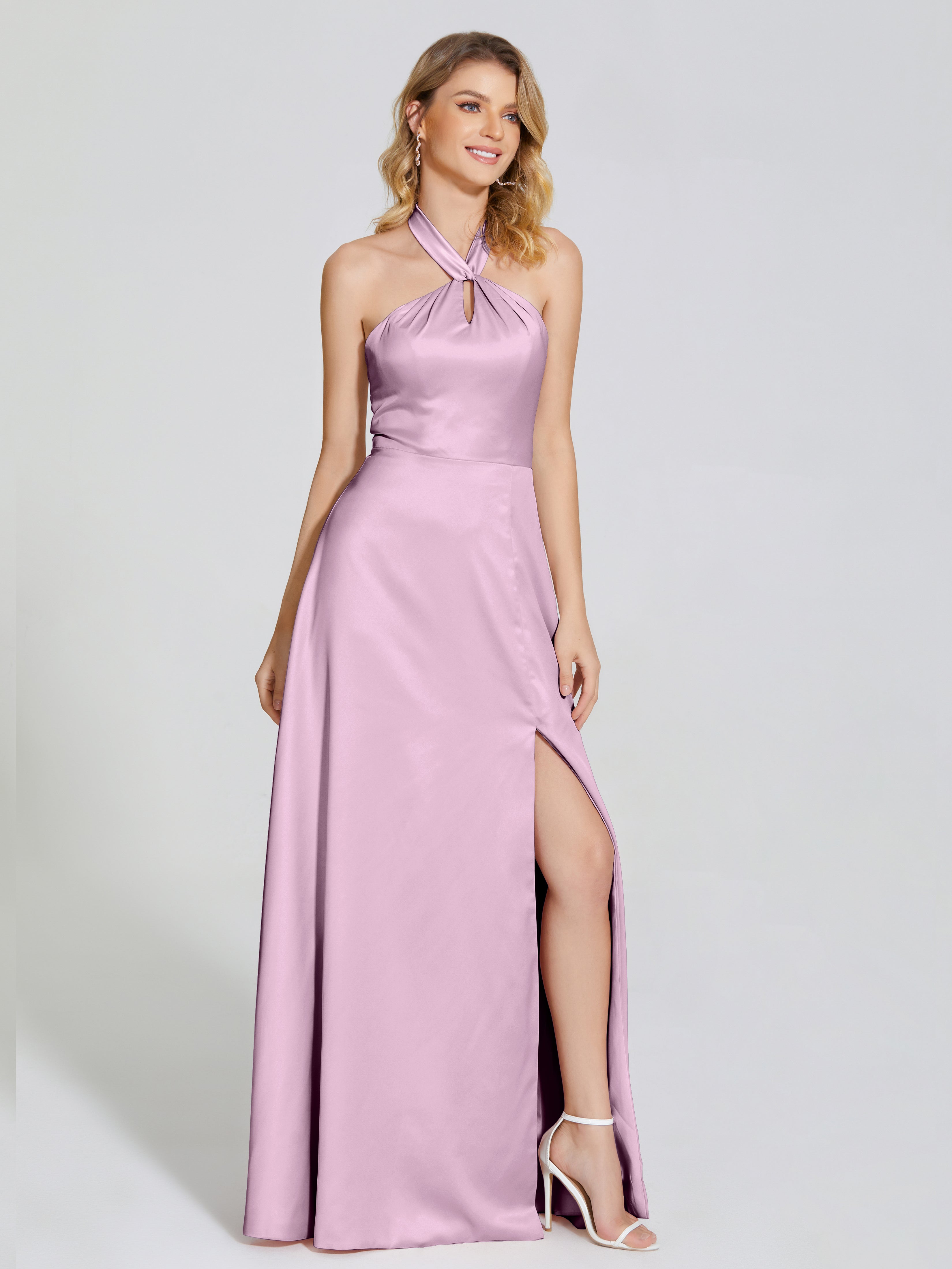 Lola Halter Soft Satin Bridesmaid Dress With Cutout
