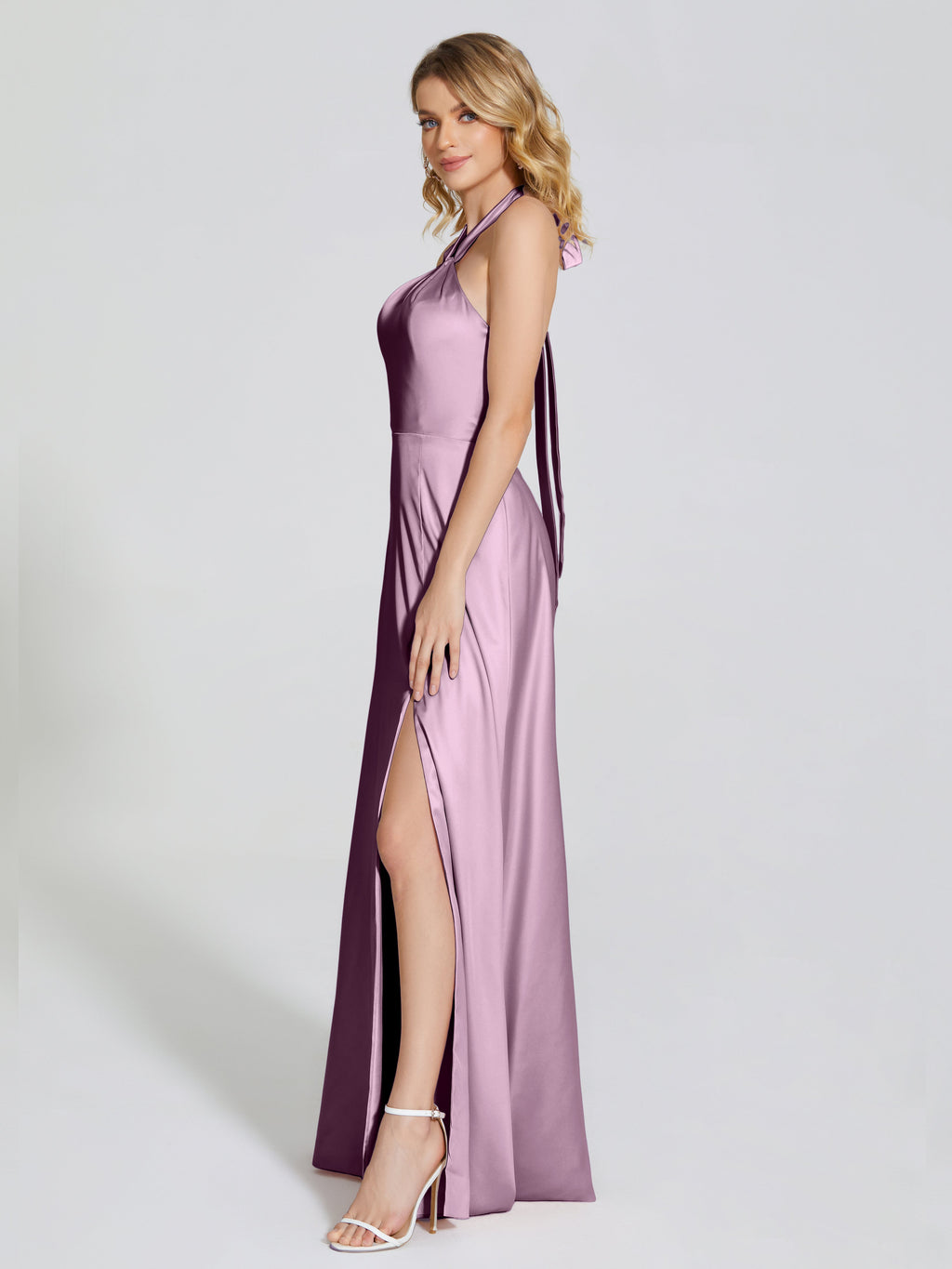 Lola Halter Soft Satin Bridesmaid Dress With Cutout