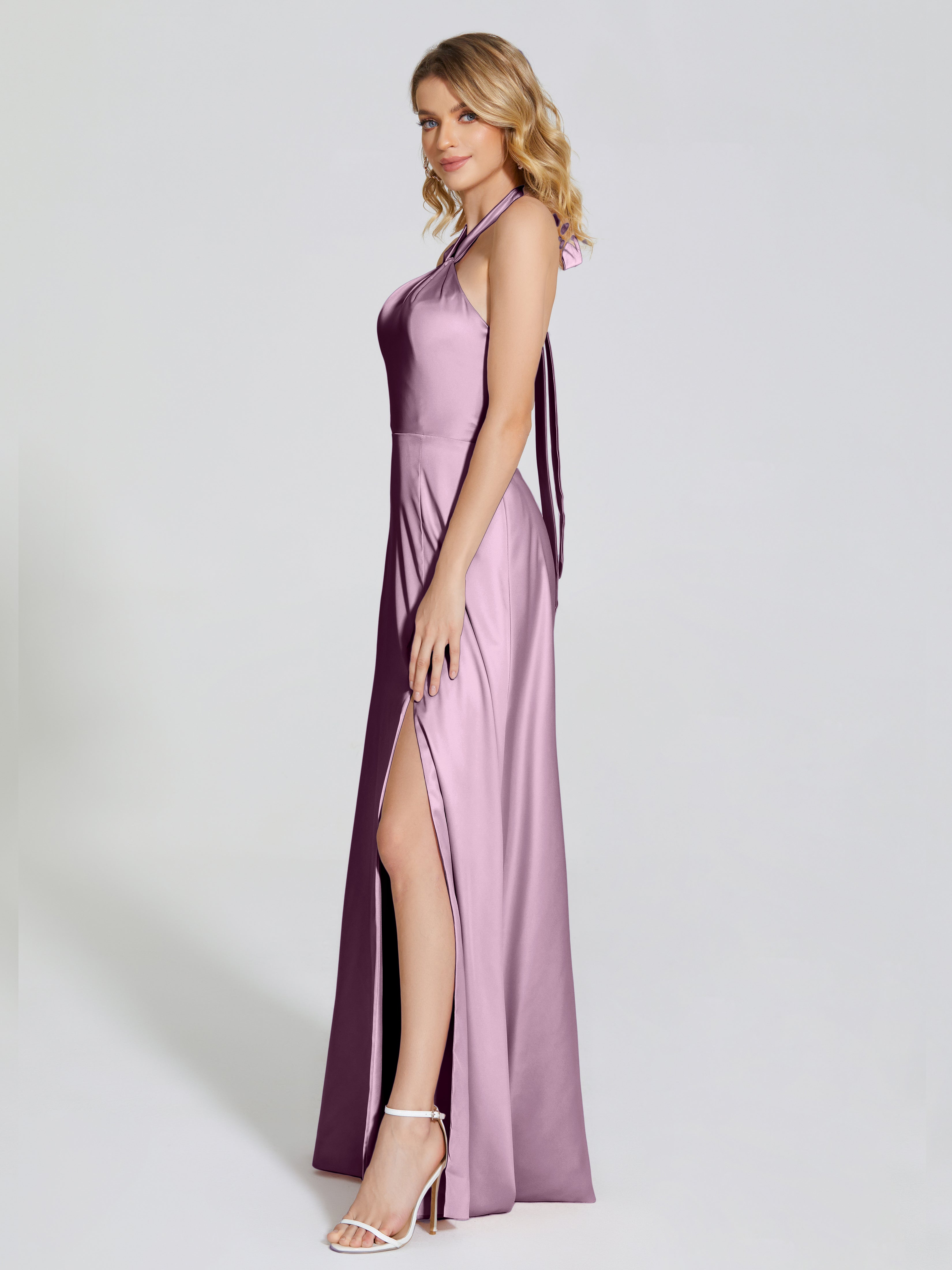 Lola Halter Soft Satin Bridesmaid Dress With Cutout