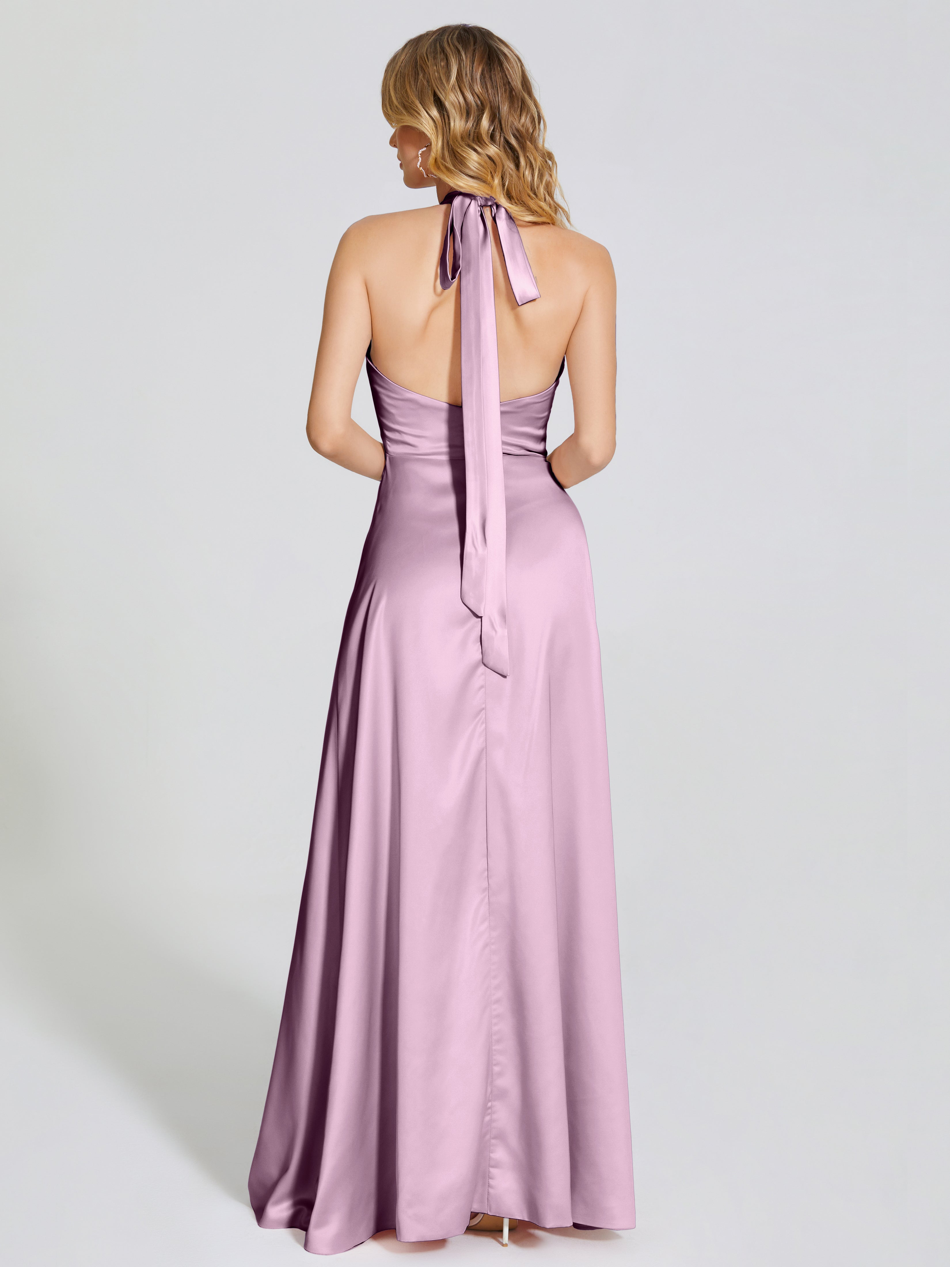 Lola Halter Soft Satin Bridesmaid Dress With Cutout