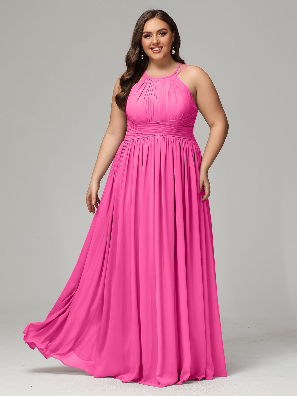 Halter & Straps on back Chiffon Bridesmaid Dress Plus Size