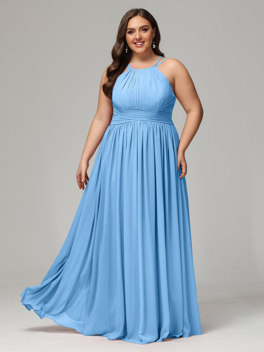 Halter & Straps on back Chiffon Bridesmaid Dress Plus Size