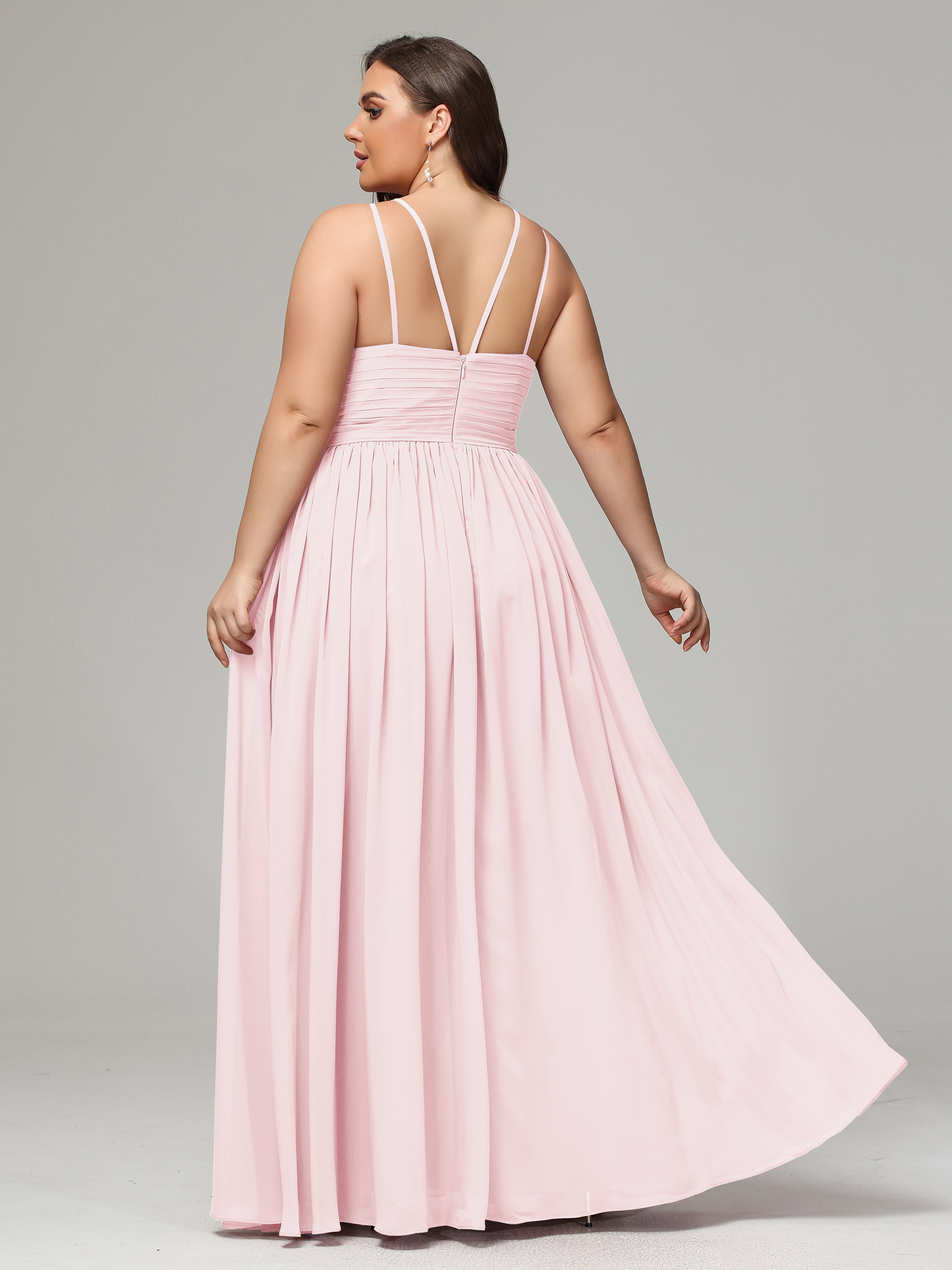 Halter & Straps on back Chiffon Bridesmaid Dress Plus Size