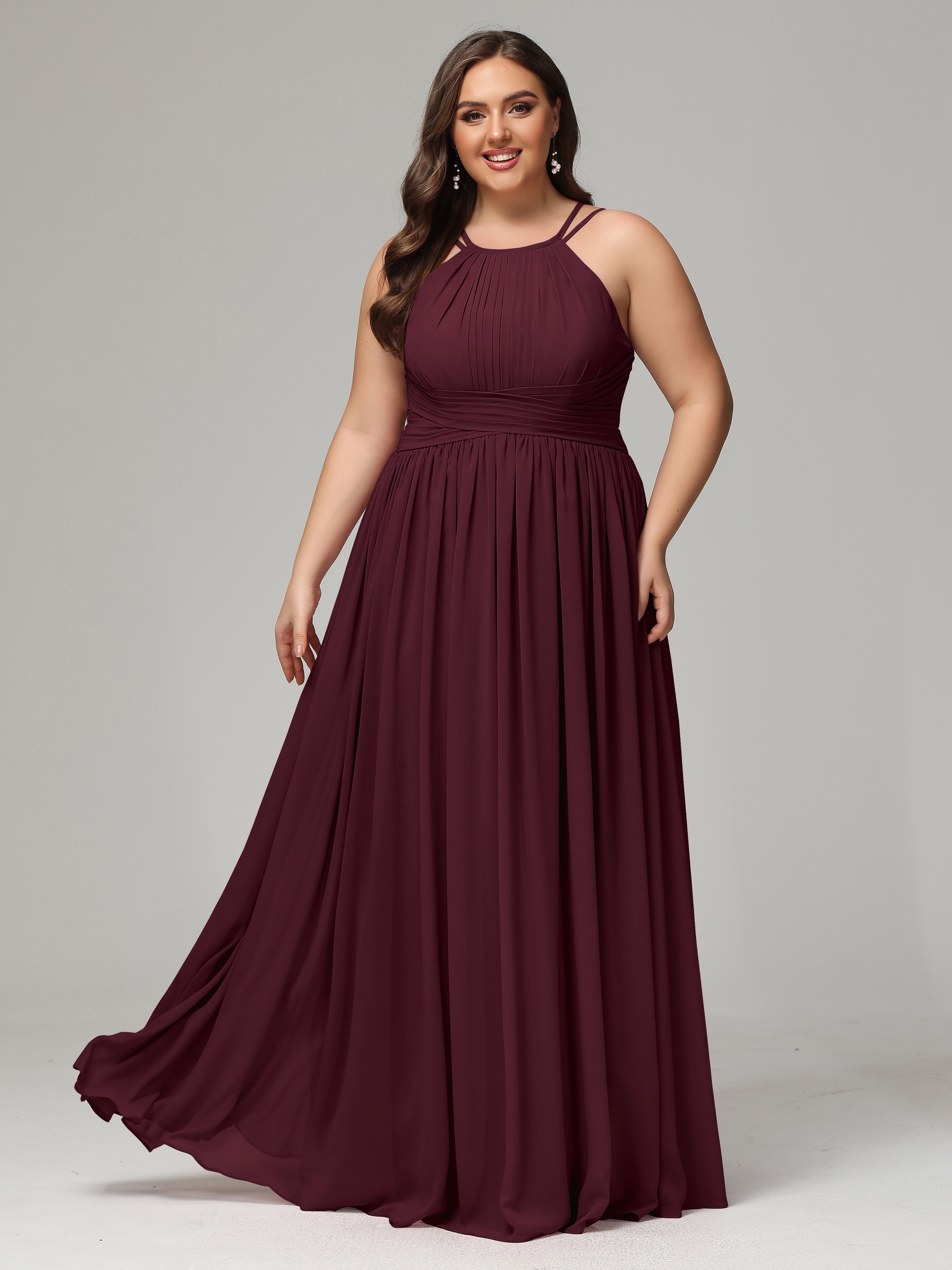 Halter & Straps on back Chiffon Bridesmaid Dress Plus Size