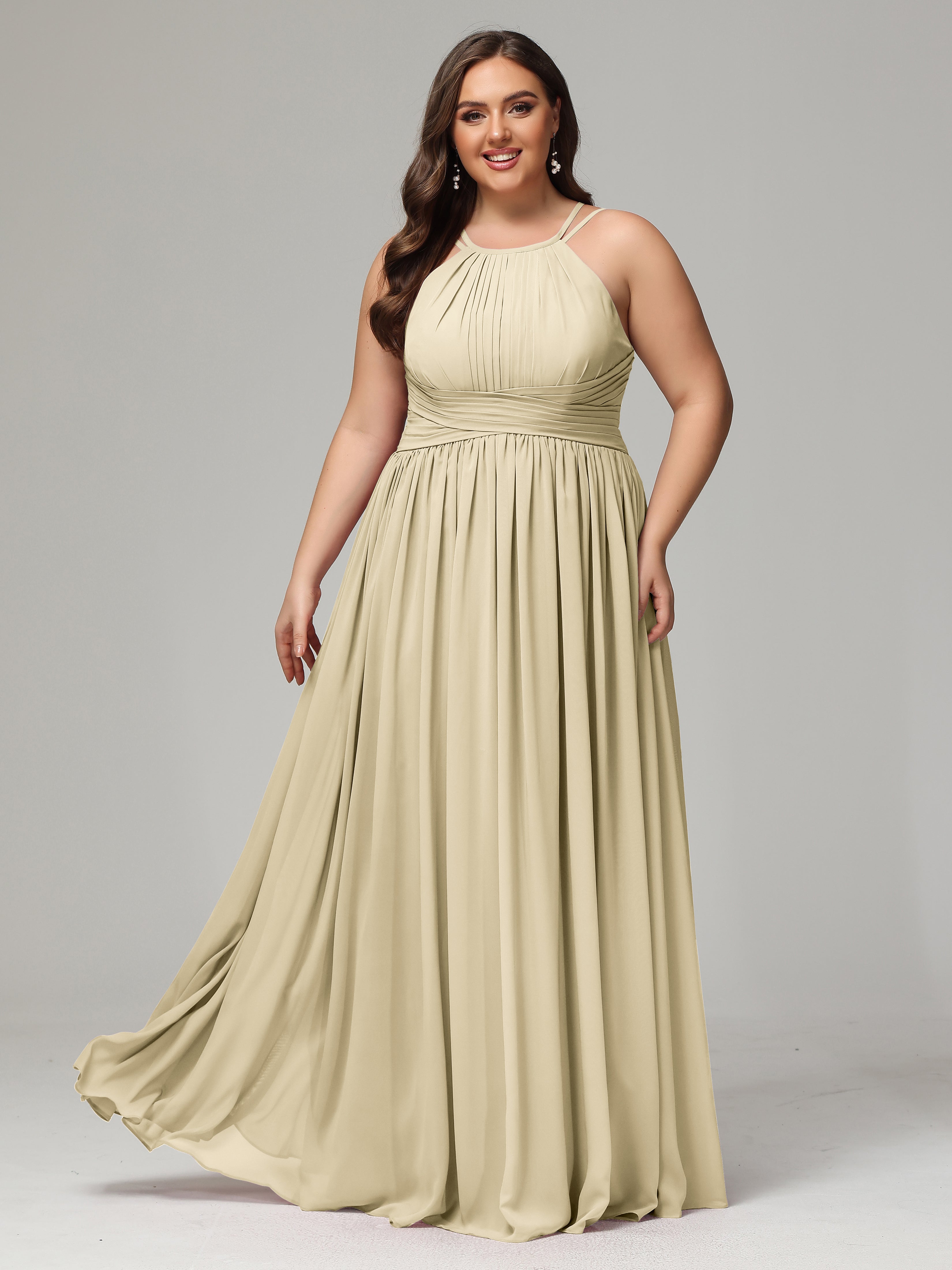 Halter & Straps on back Chiffon Bridesmaid Dress Plus Size
