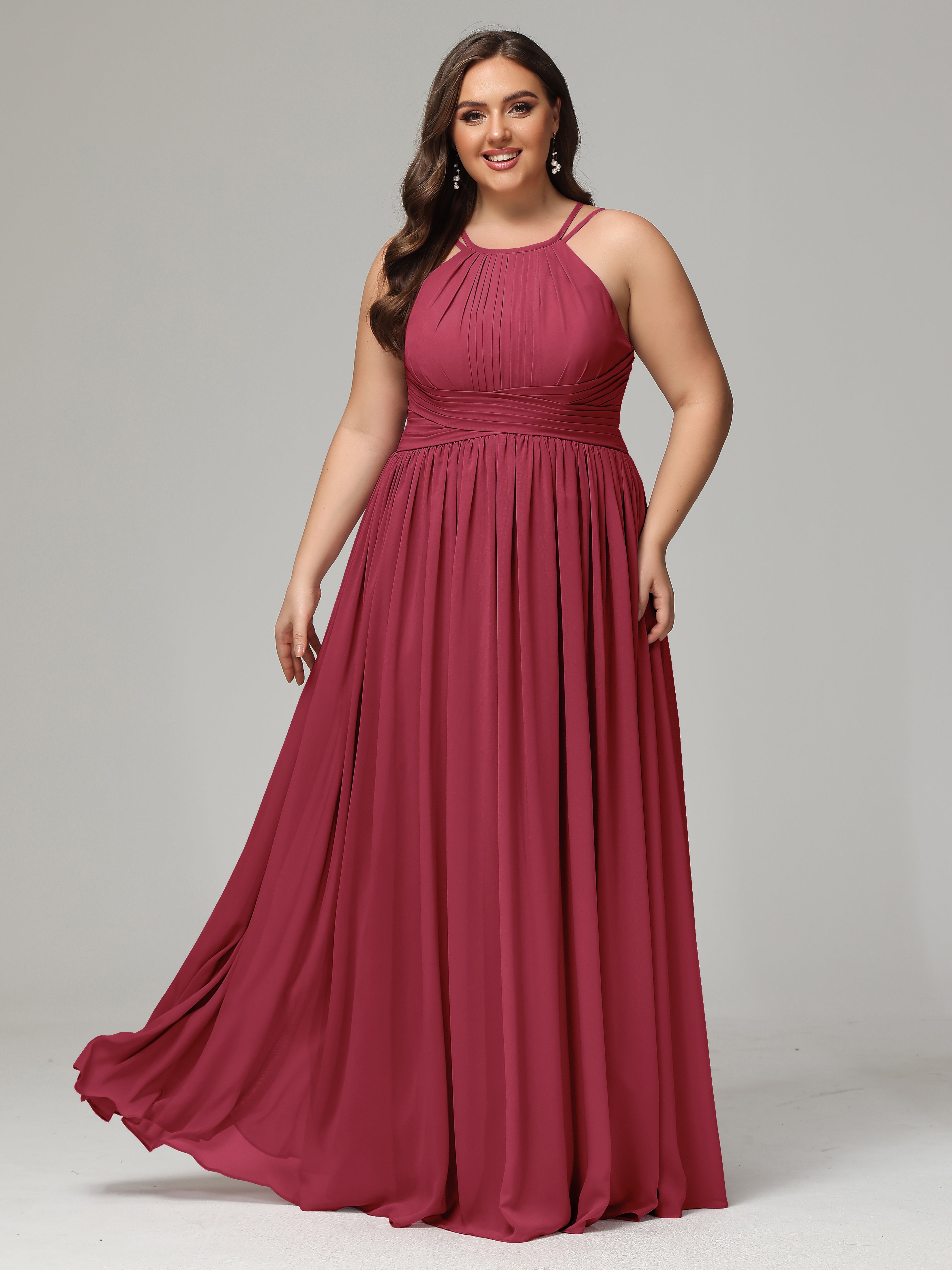 Halter & Straps on back Chiffon Bridesmaid Dress Plus Size