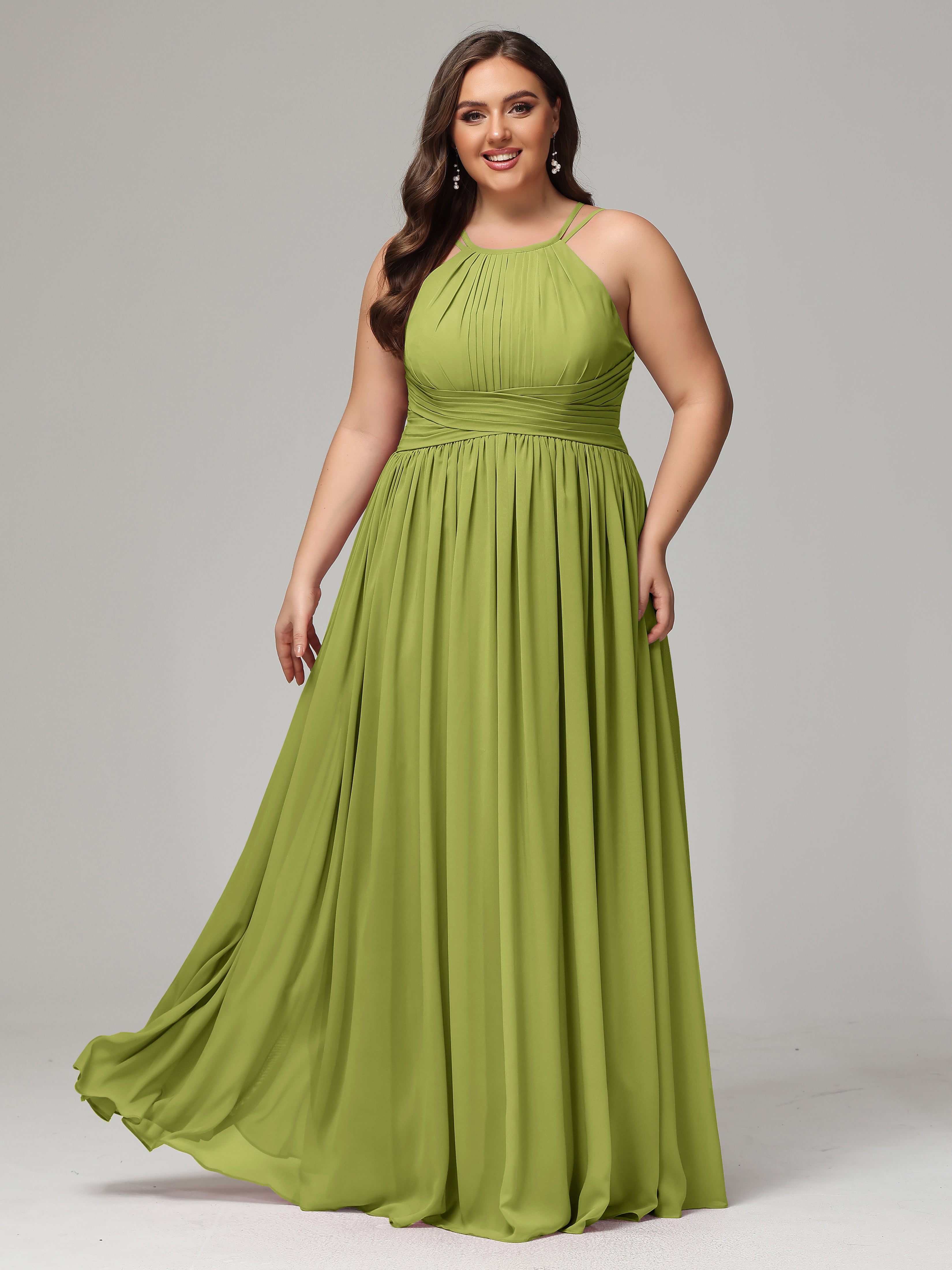 Halter & Straps on back Chiffon Bridesmaid Dress Plus Size
