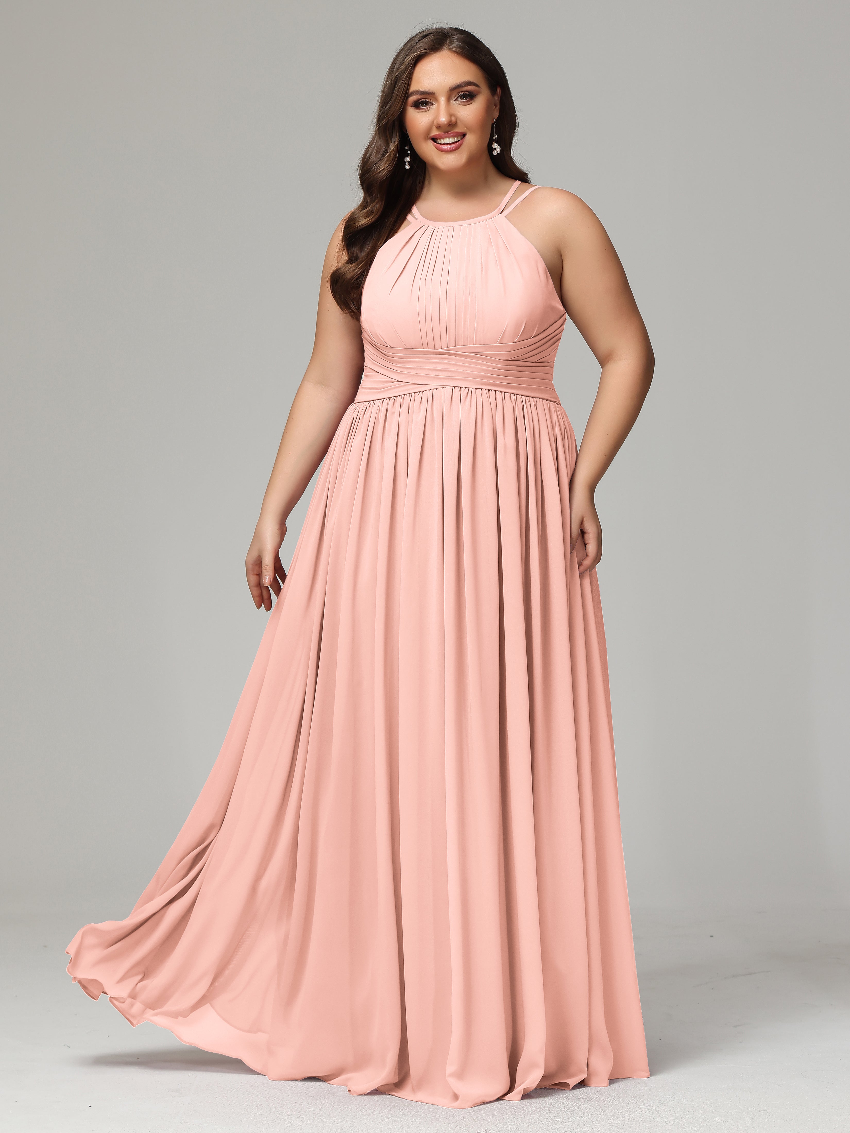 Halter & Straps on back Chiffon Bridesmaid Dress Plus Size