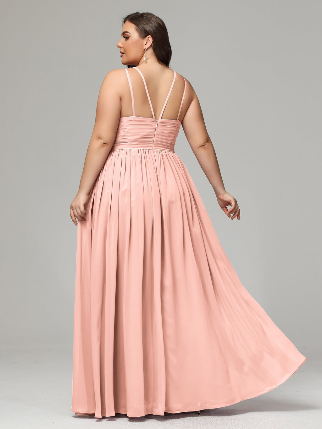 Halter & Straps on back Chiffon Bridesmaid Dress Plus Size
