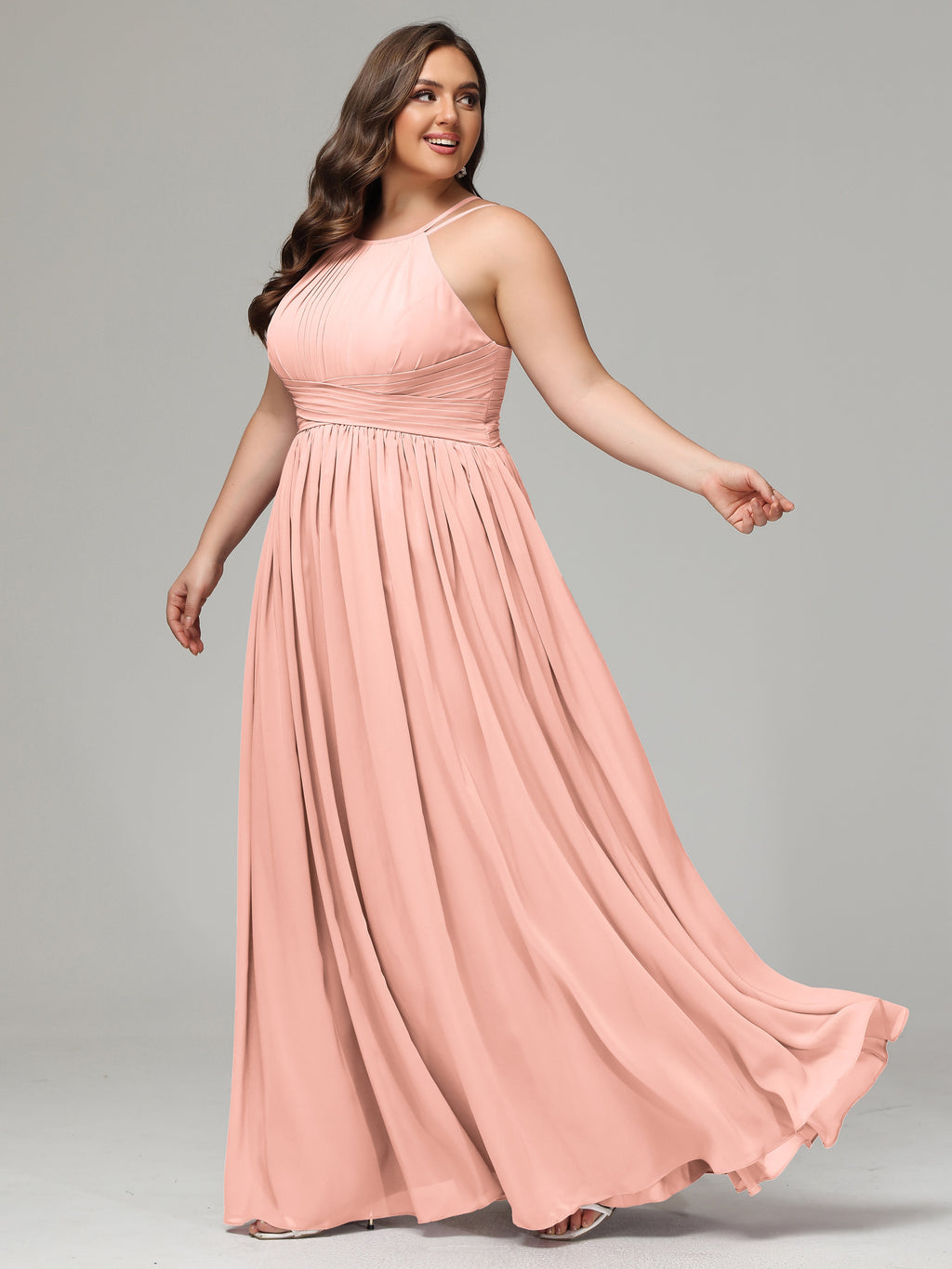 Halter & Straps on back Chiffon Bridesmaid Dress Plus Size
