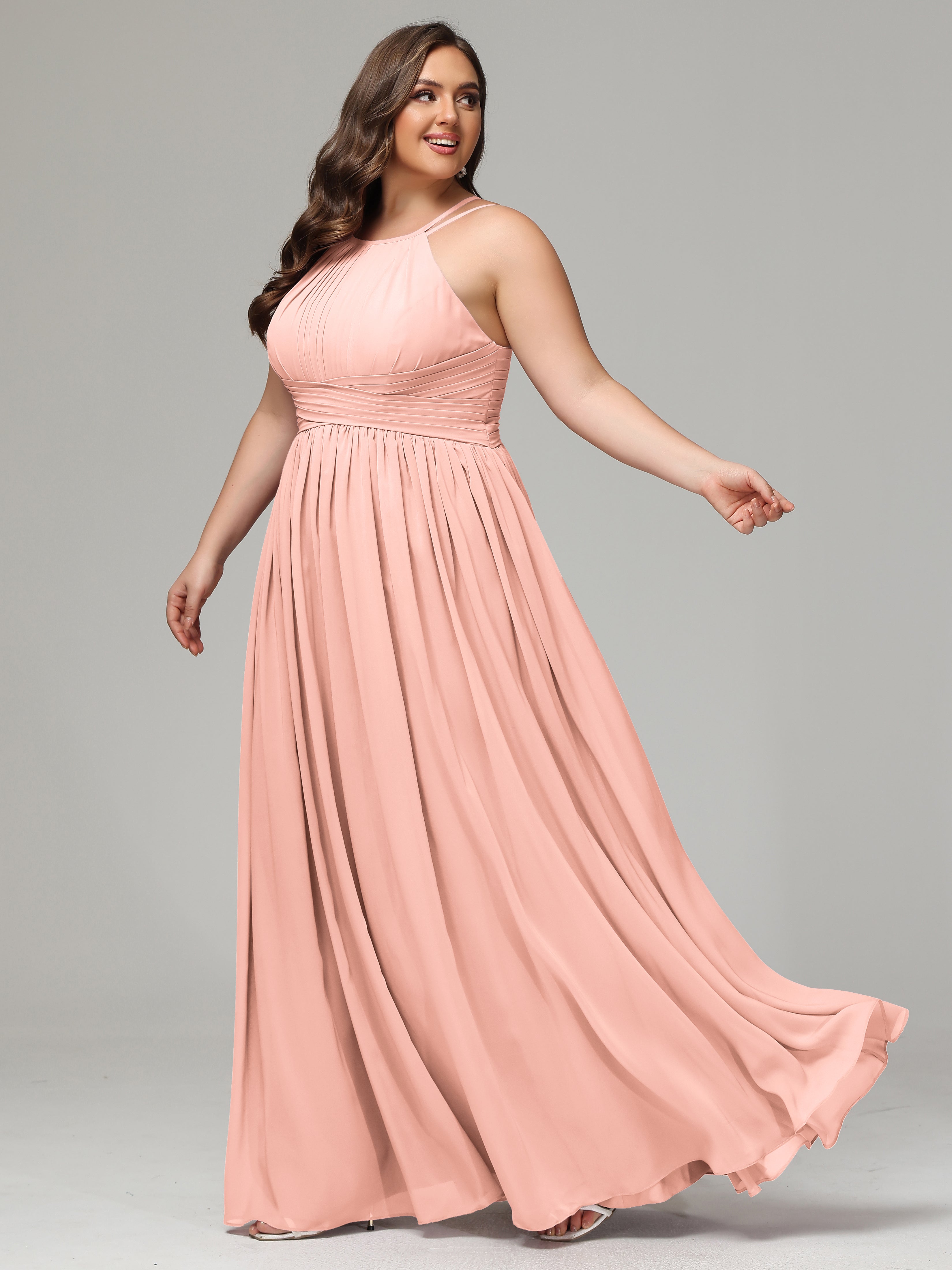 Halter & Straps on back Chiffon Bridesmaid Dress Plus Size
