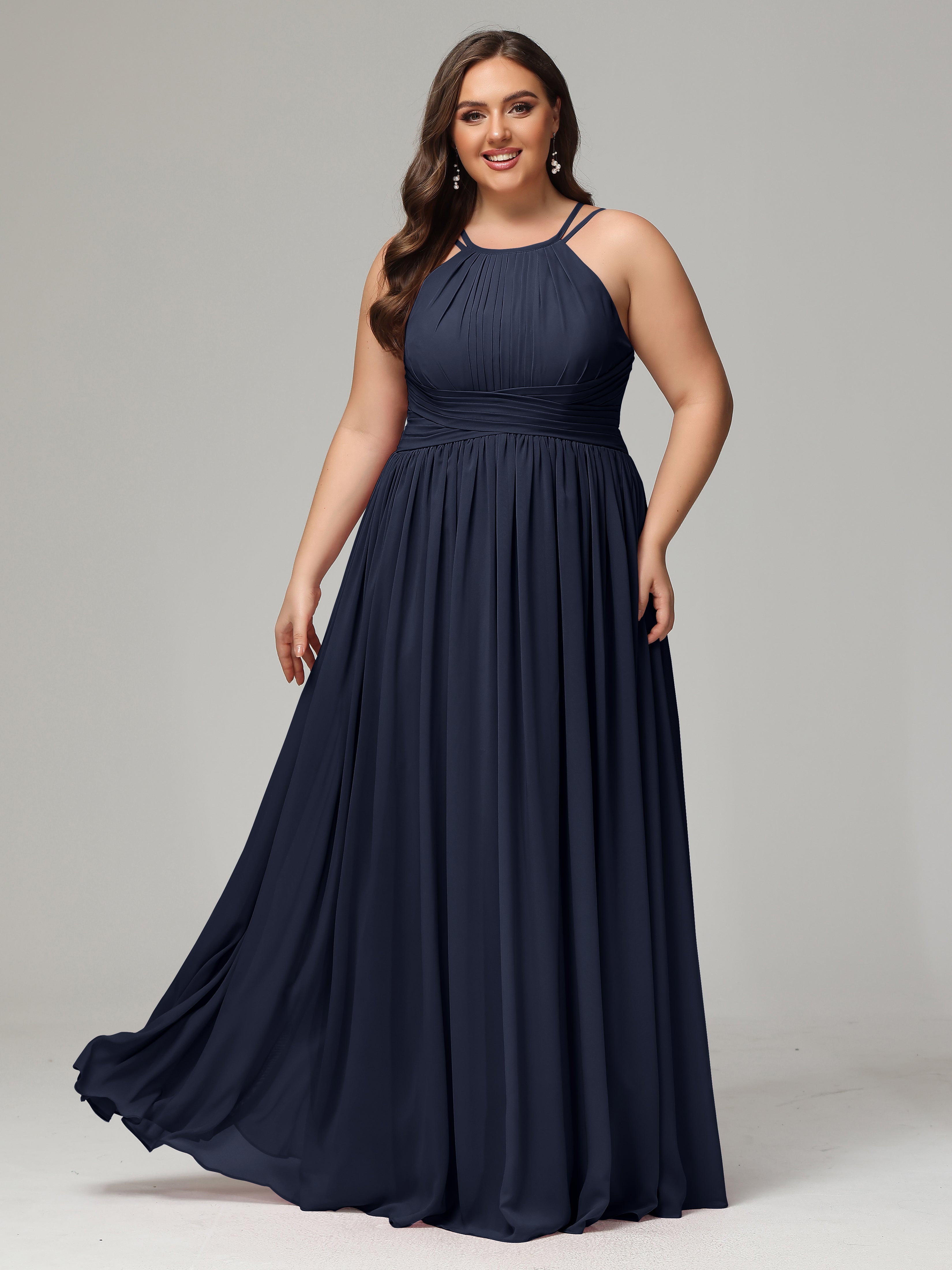 Halter & Straps on back Chiffon Bridesmaid Dress Plus Size