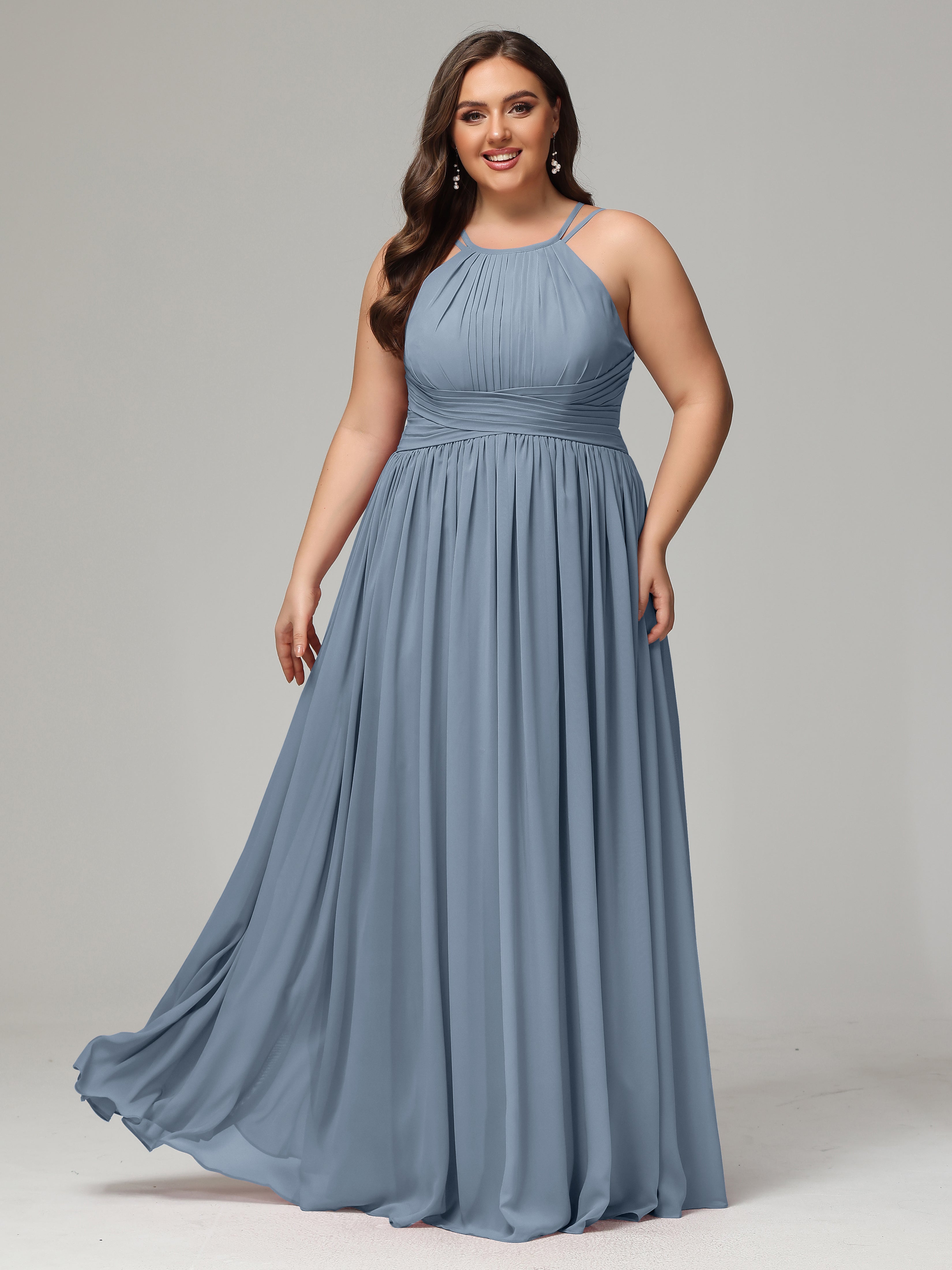 Halter & Straps on back Chiffon Bridesmaid Dress Plus Size