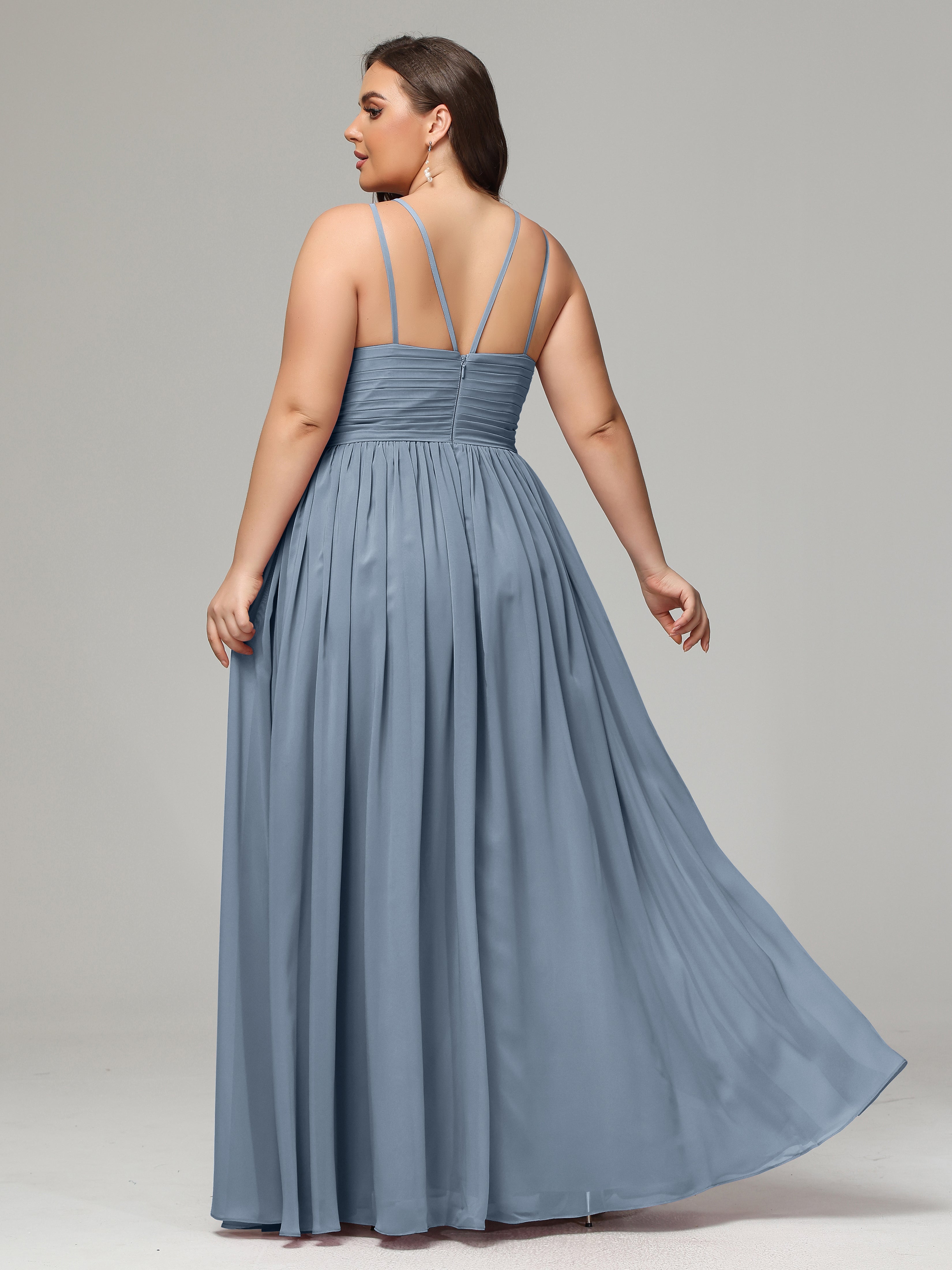 Halter & Straps on back Chiffon Bridesmaid Dress Plus Size