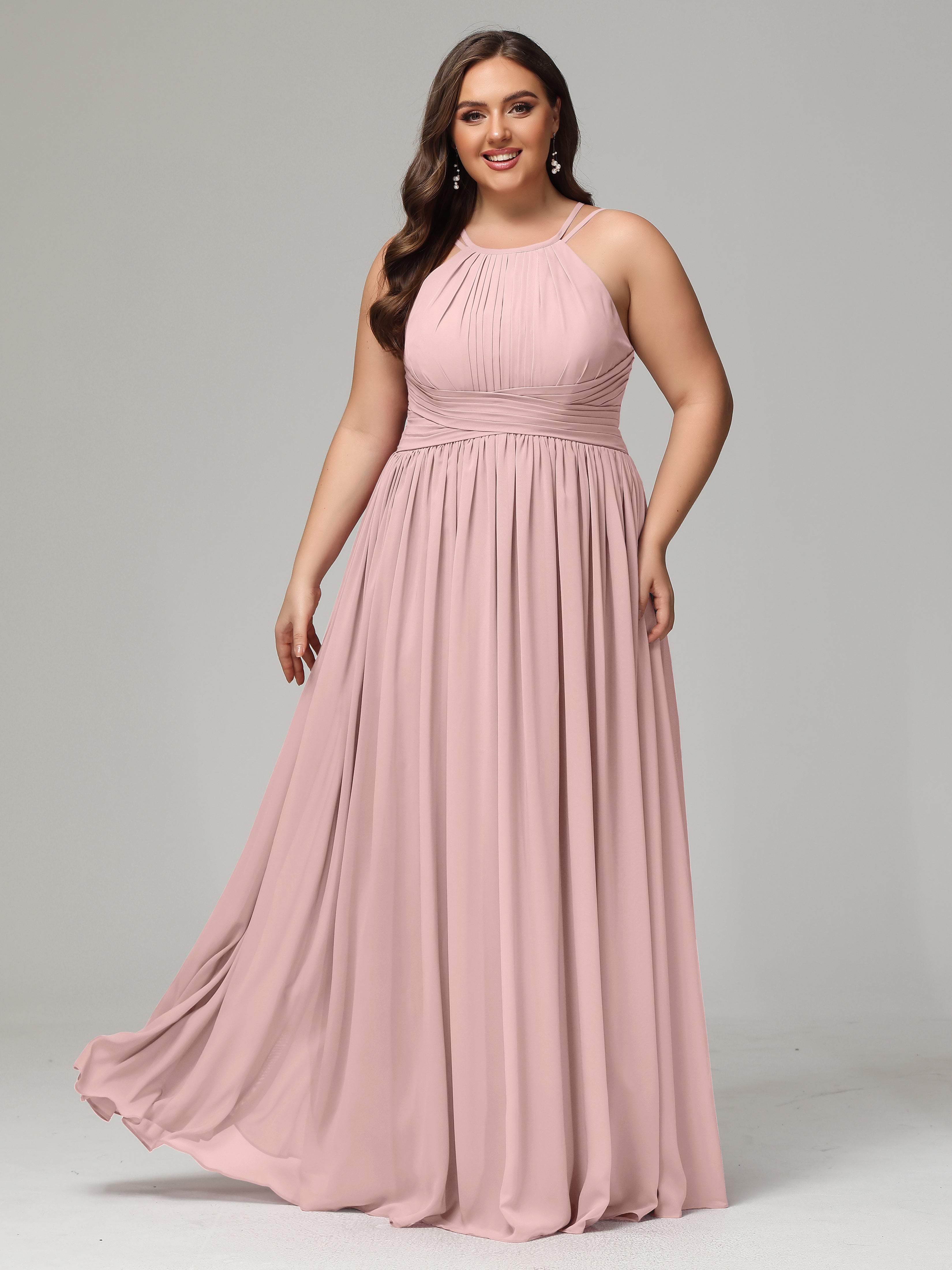 Halter & Straps on back Chiffon Bridesmaid Dress Plus Size