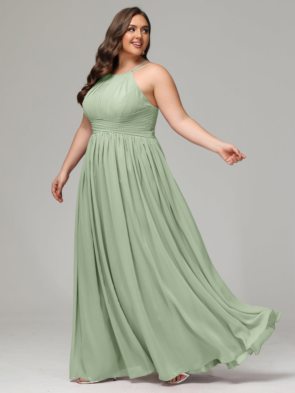 Halter & Straps on back Chiffon Bridesmaid Dress Plus Size