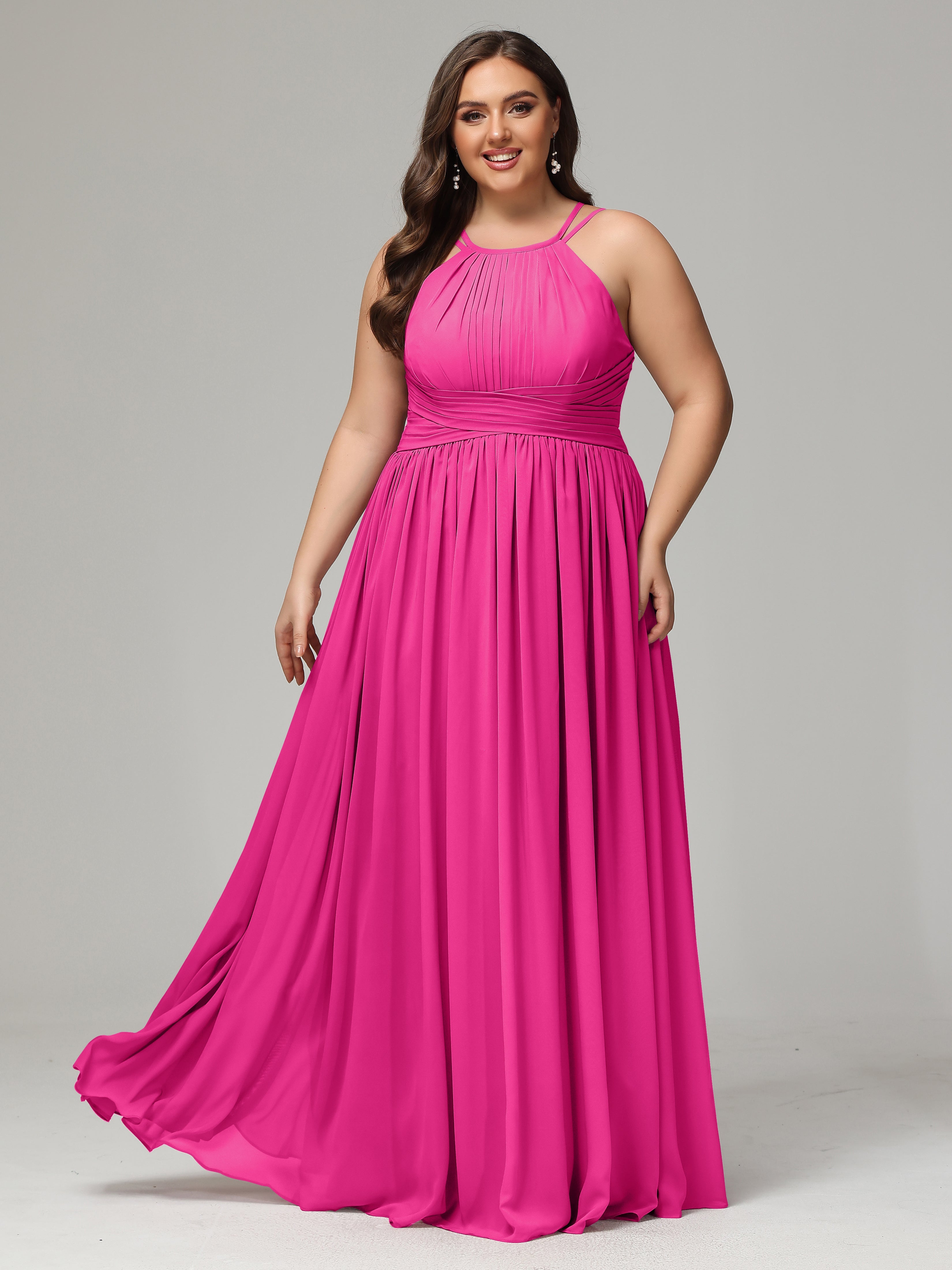 Halter & Straps on back Chiffon Bridesmaid Dress Plus Size