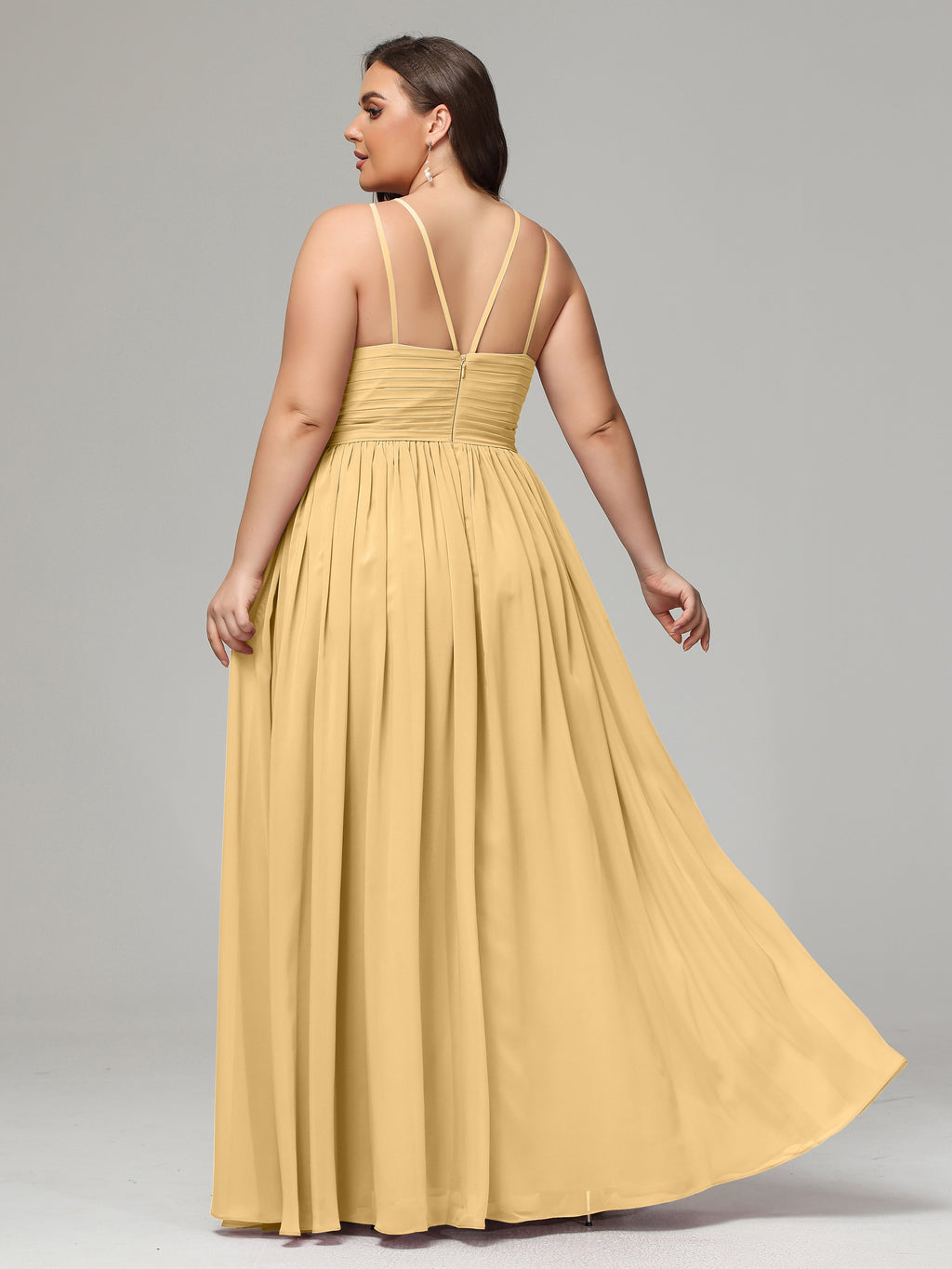 Halter & Straps on back Chiffon Bridesmaid Dress Plus Size