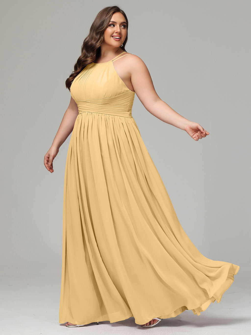 Halter & Straps on back Chiffon Bridesmaid Dress Plus Size
