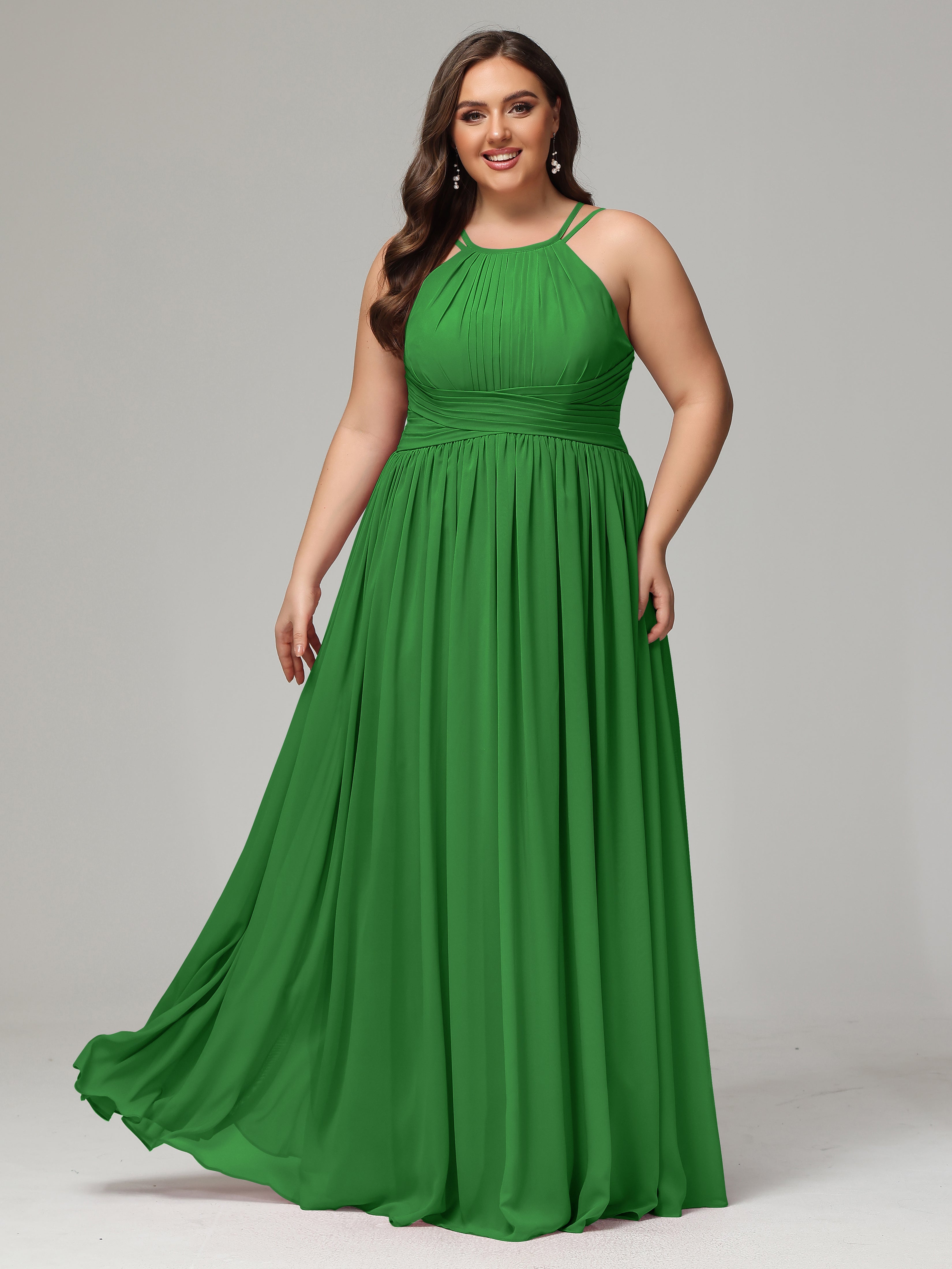 Halter & Straps on back Chiffon Bridesmaid Dress Plus Size
