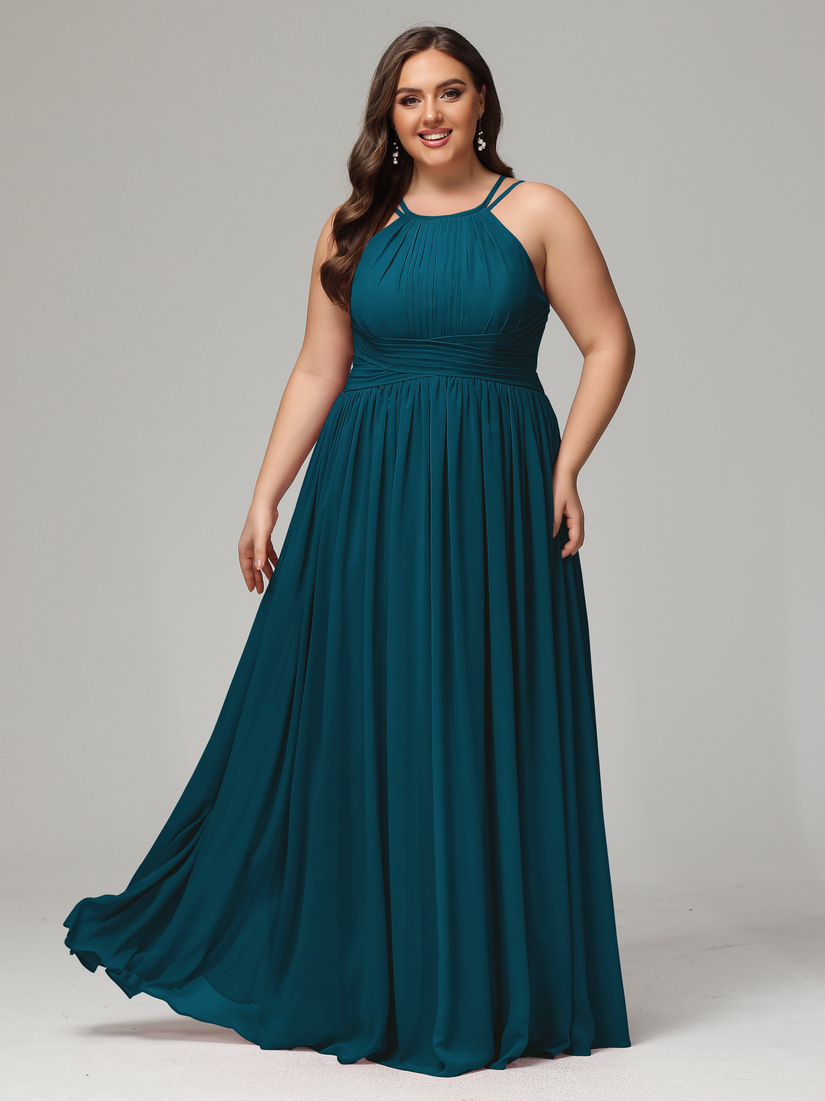 Halter & Straps on back Chiffon Bridesmaid Dress Plus Size