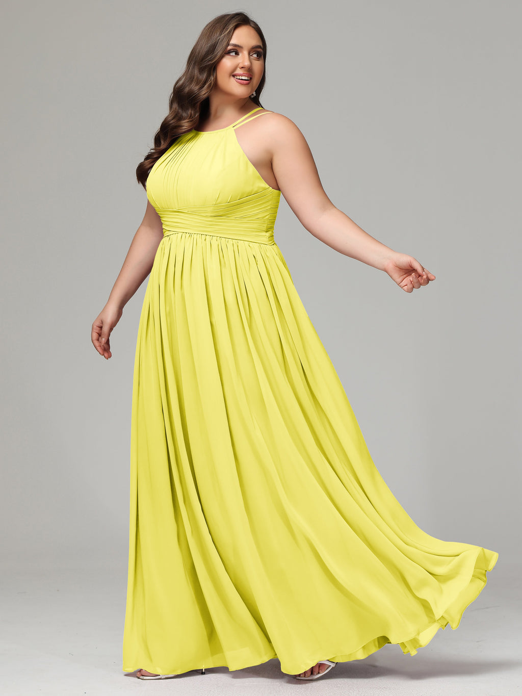 Halter & Straps on back Chiffon Bridesmaid Dress Plus Size