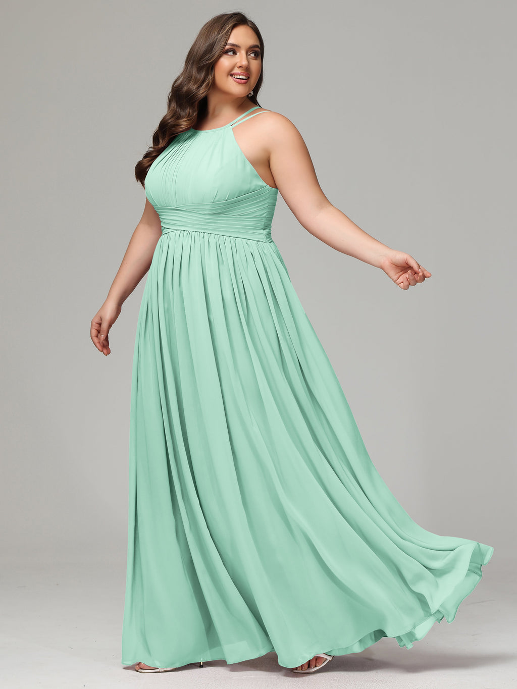 Halter & Straps on back Chiffon Bridesmaid Dress Plus Size