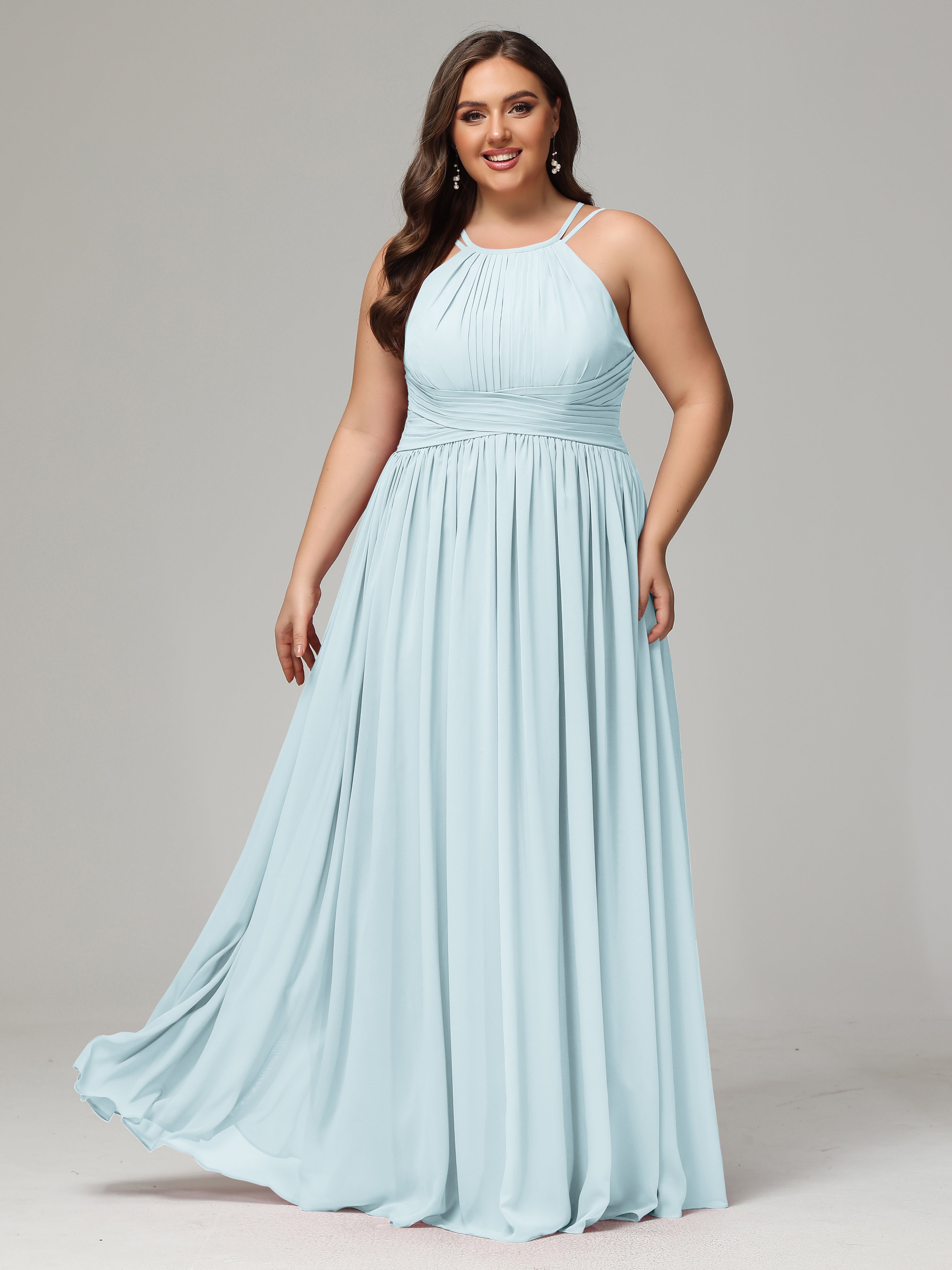 Halter & Straps on back Chiffon Bridesmaid Dress Plus Size