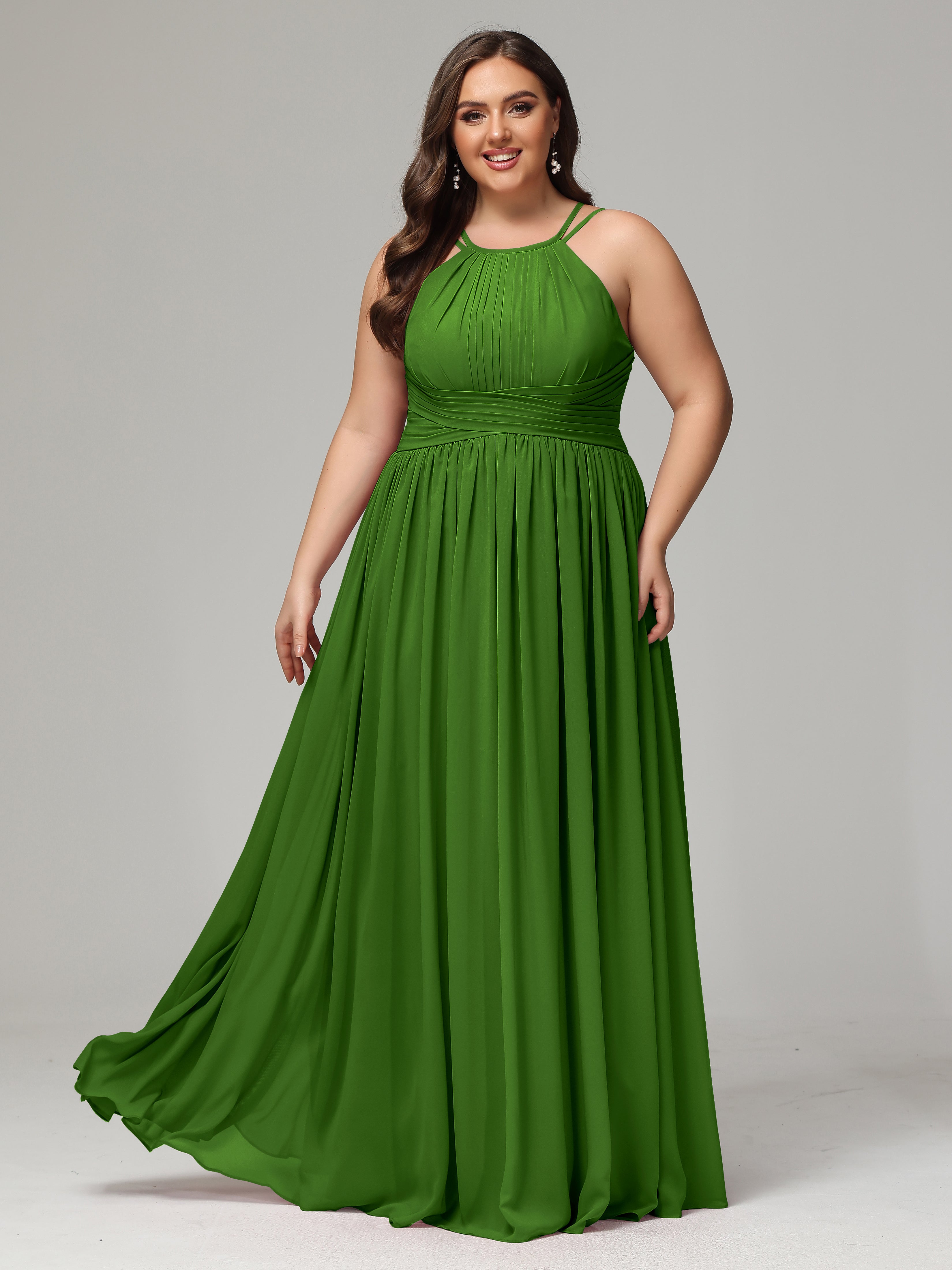 Halter & Straps on back Chiffon Bridesmaid Dress Plus Size