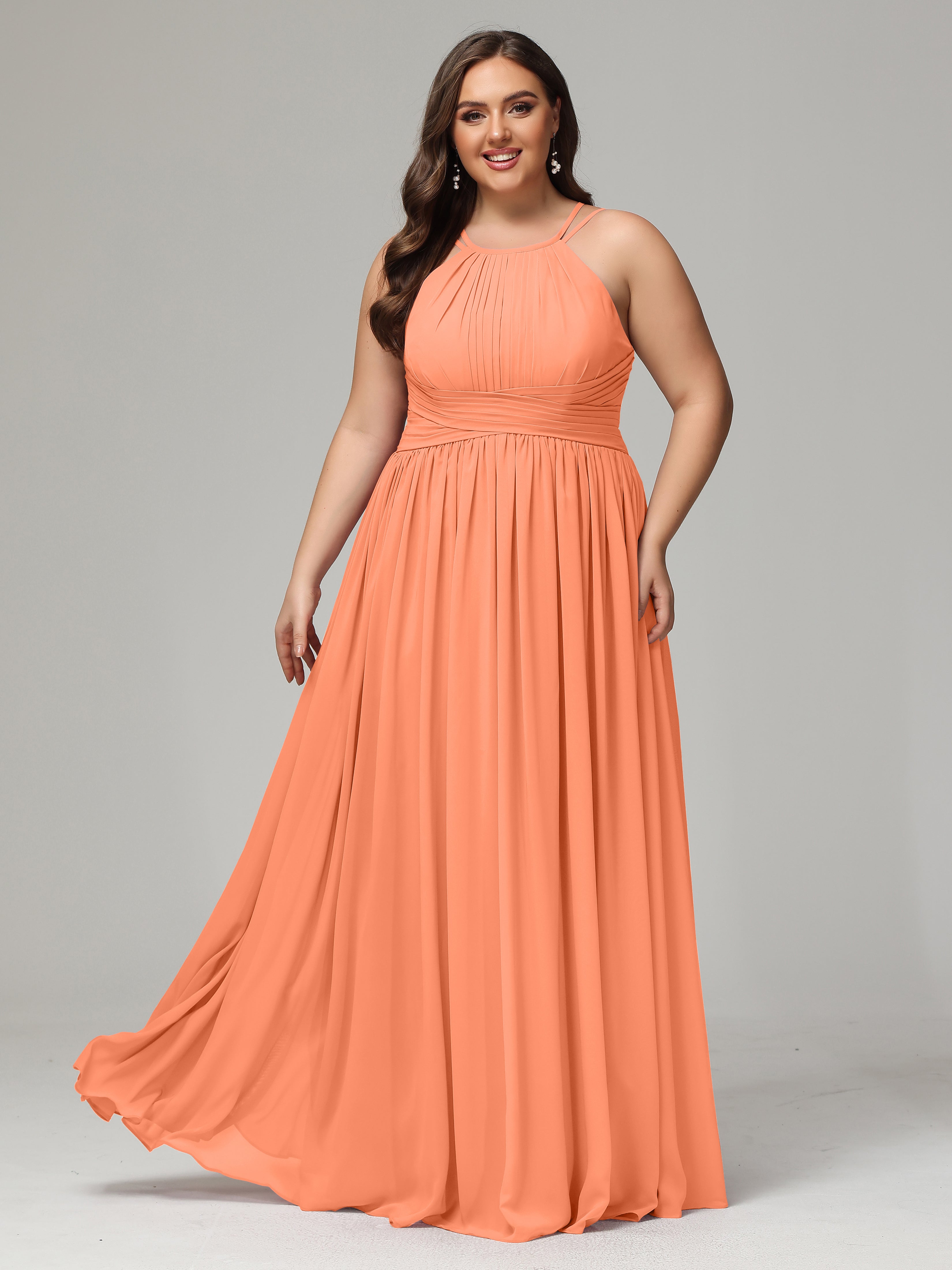 Halter & Straps on back Chiffon Bridesmaid Dress Plus Size