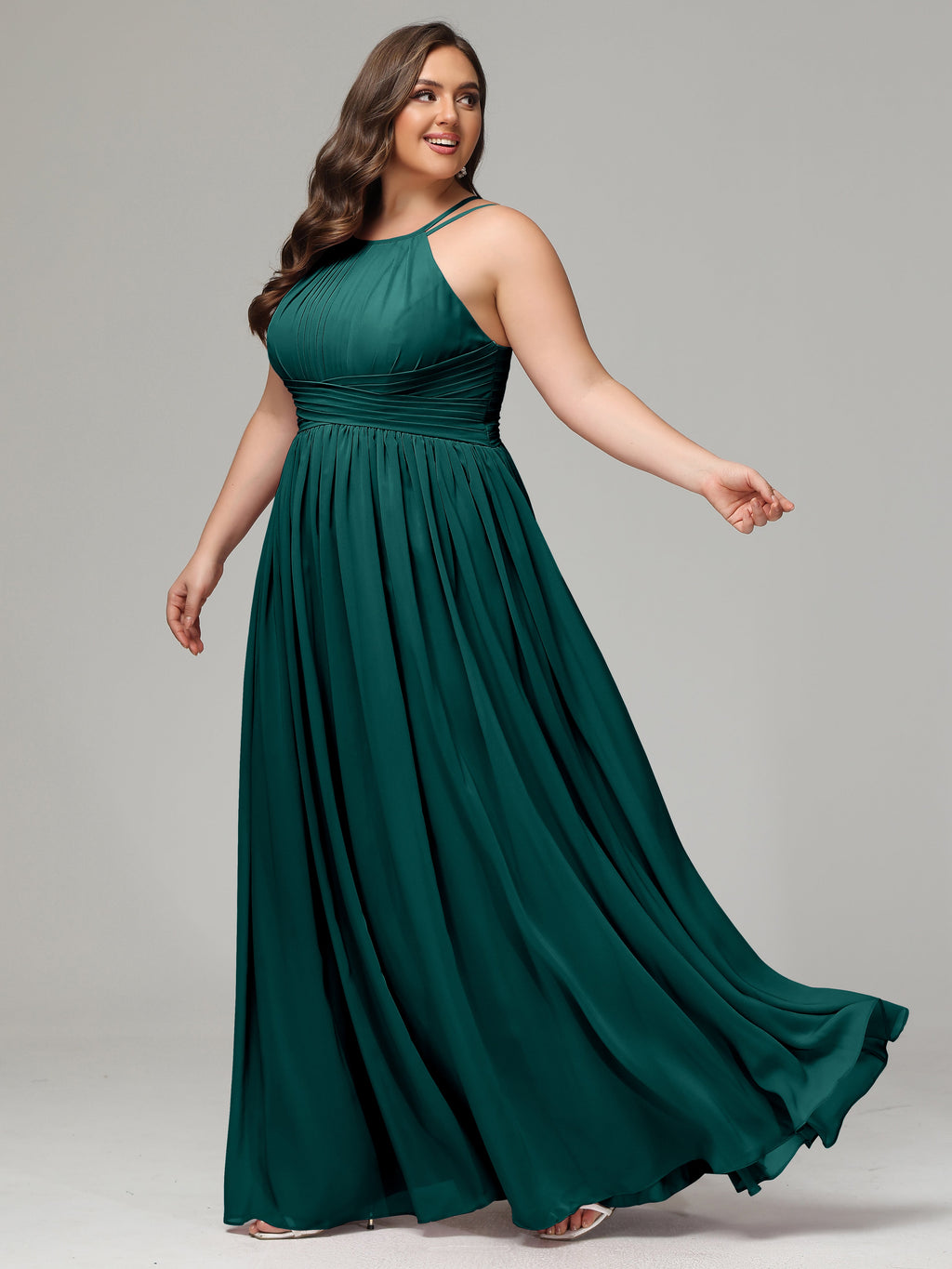 Halter & Straps on back Chiffon Bridesmaid Dress Plus Size